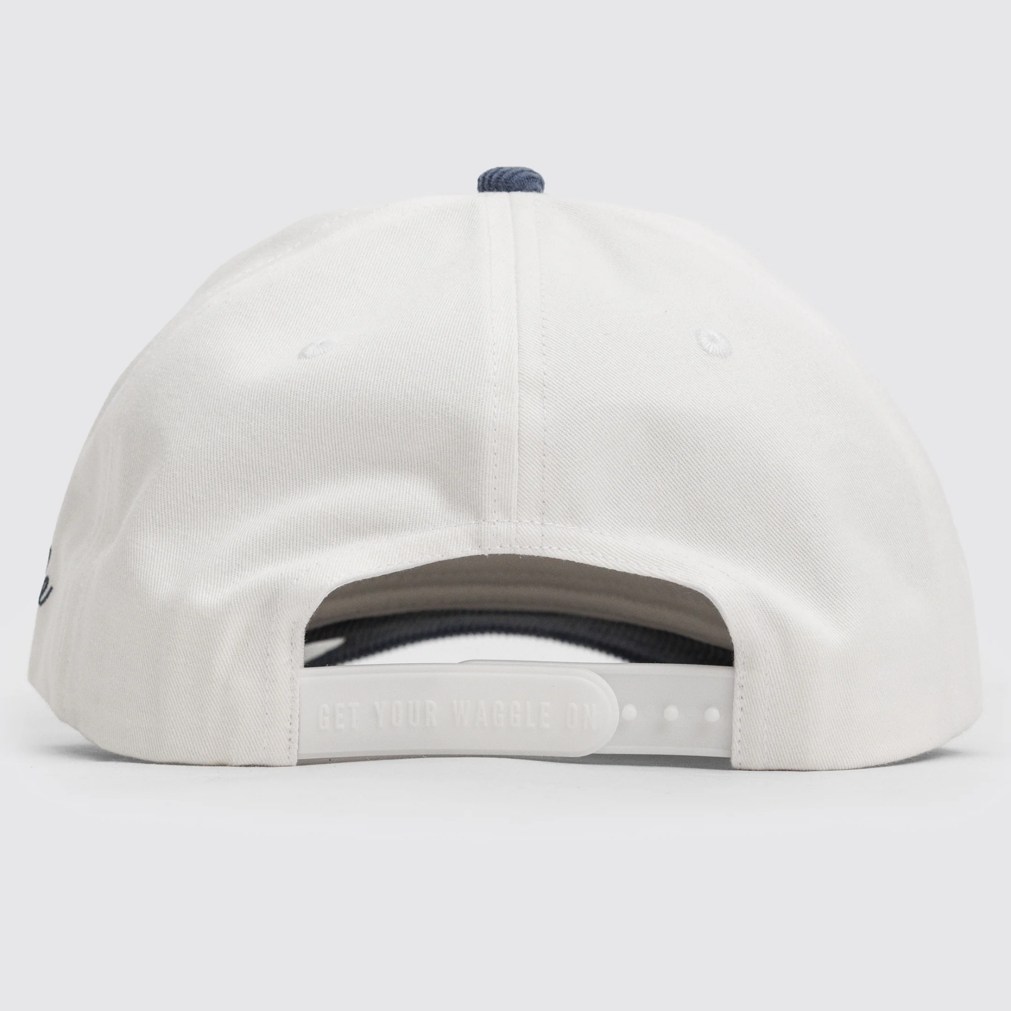 Waggle Alpha Corduroy Brim hat, back view showing adjustable snapback strap