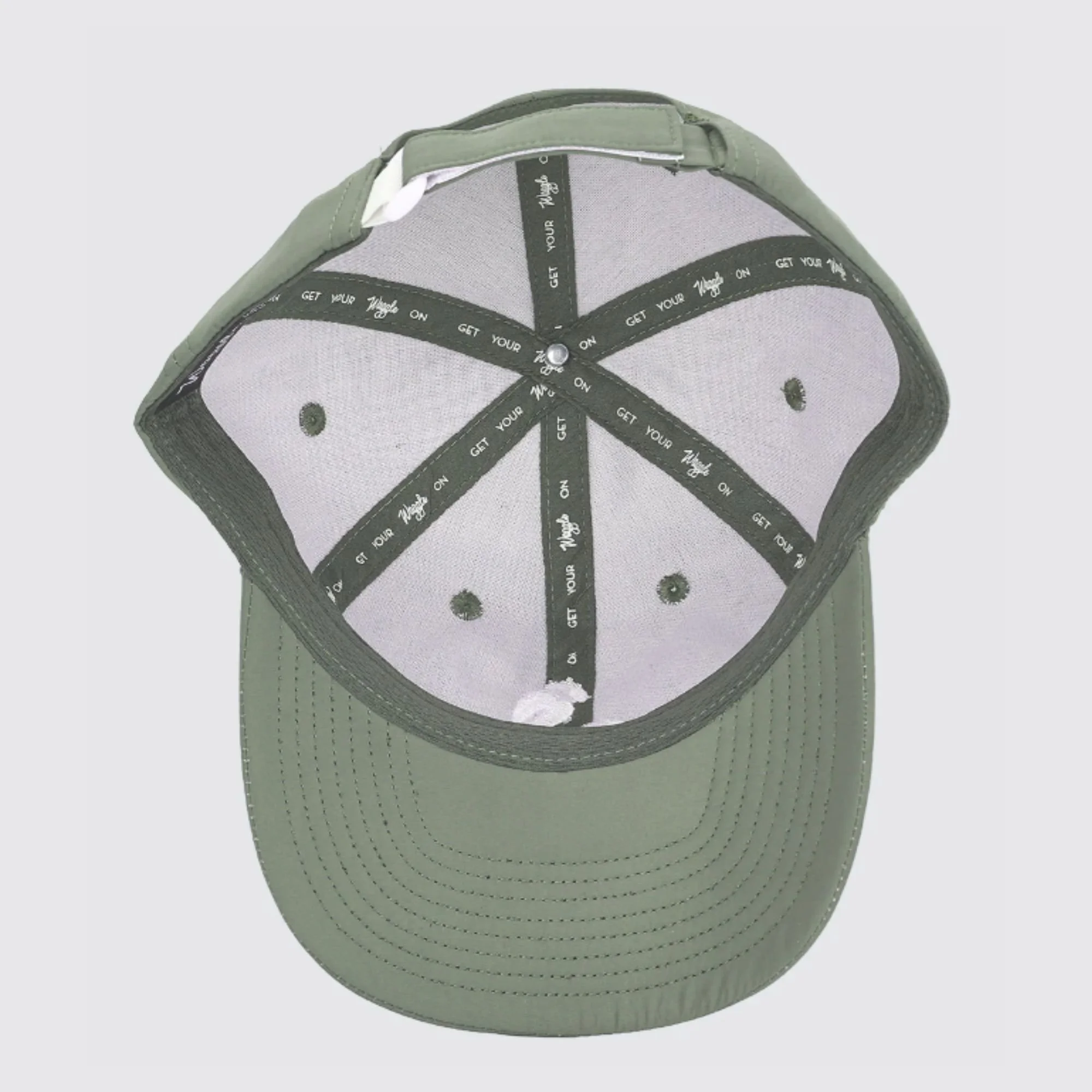 Waggle Fresh Tracks Flight hat, underside view showing six-panel construction