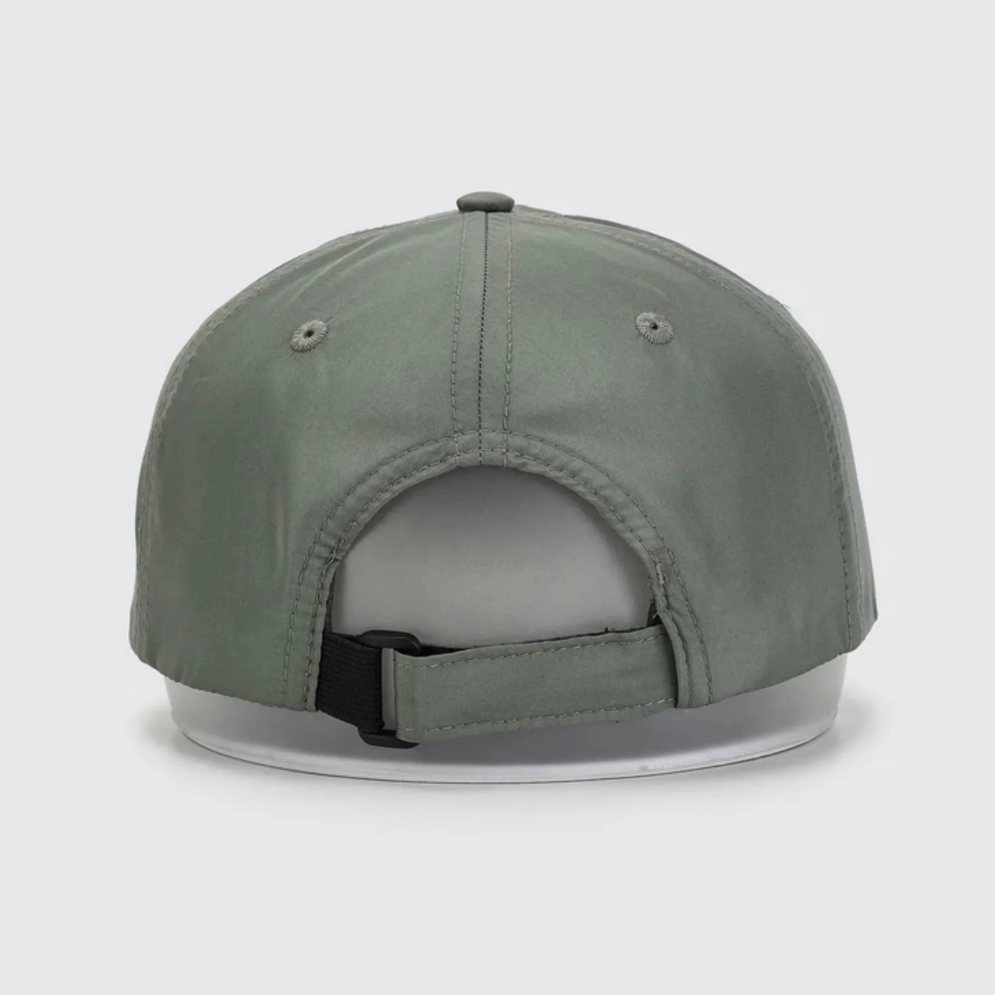 Waggle Doe-Eyed Flight hat, back view, sage green, showing black velcro strap closure