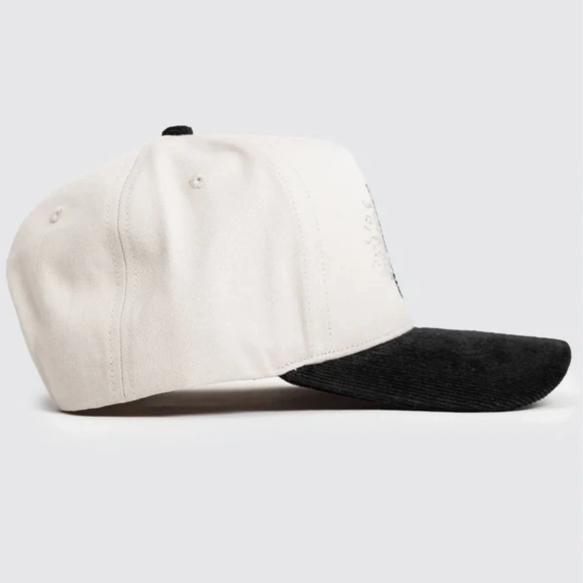 Waggle Trash Bandit Corduroy Brim hat, opposite side view showing black corduroy brim