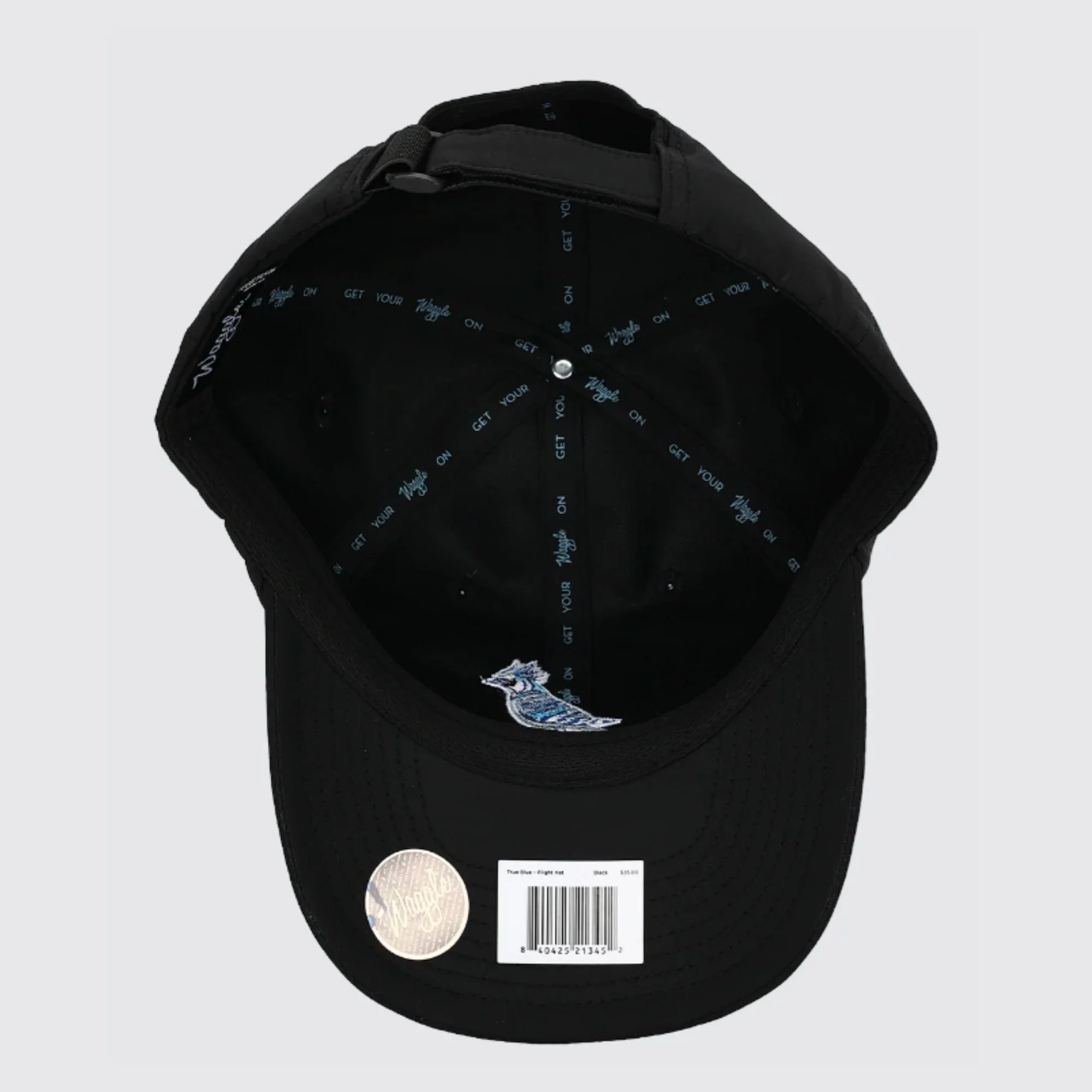 Waggle True Blue Flight hat, underside view showing structured crown