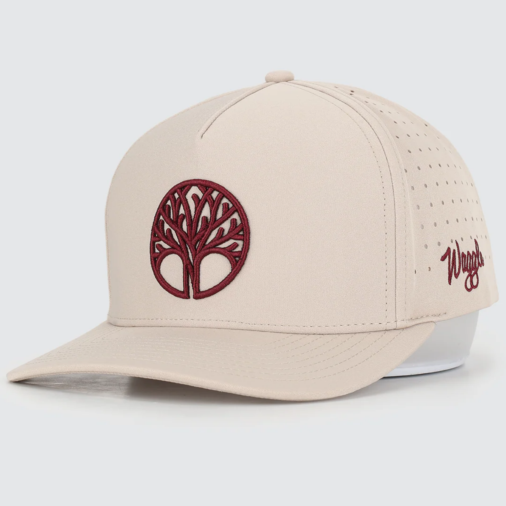 Waggle Smoaked It hat, angled front view showing oak tree embroidery detail