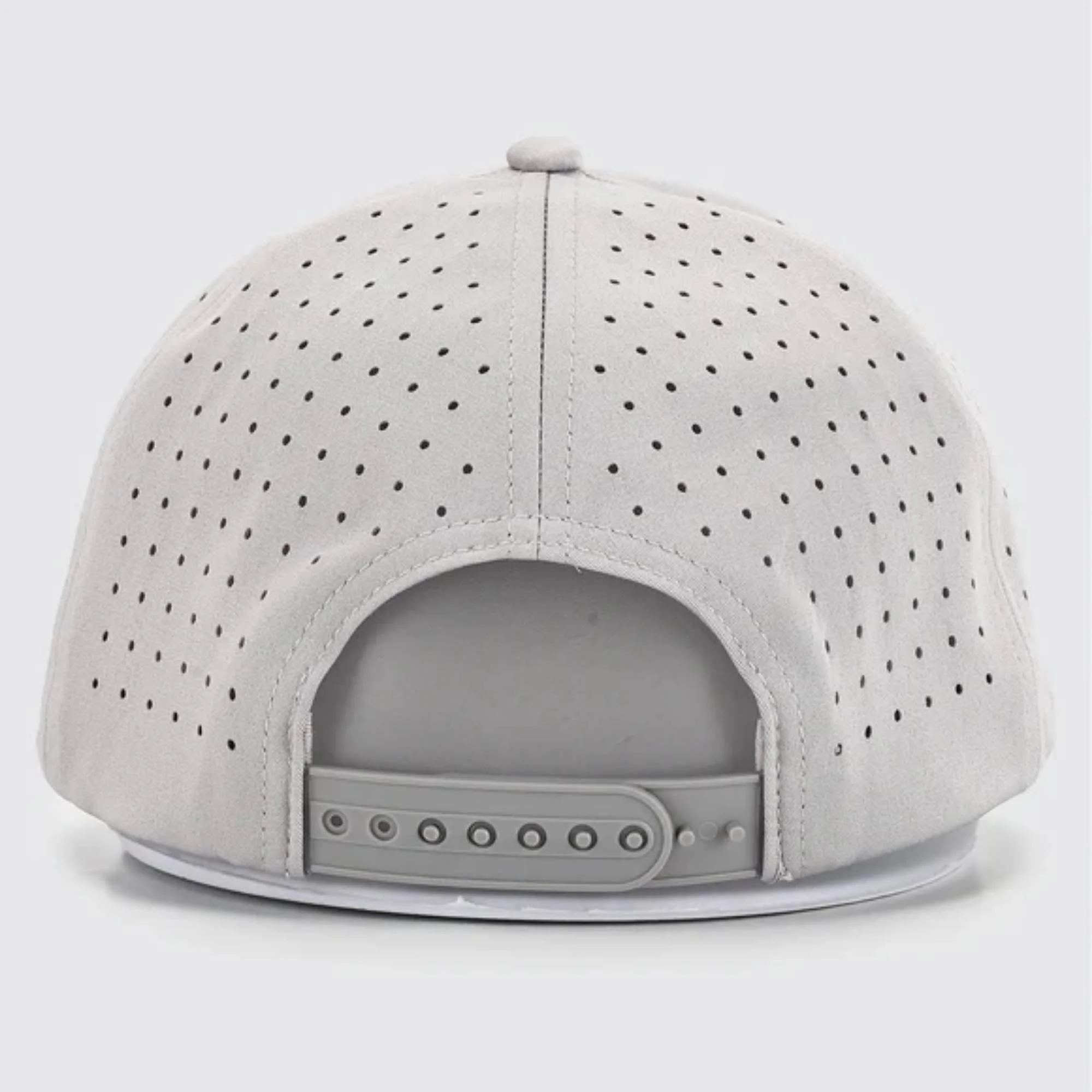 Waggle Heritage hat, light grey, back view showing adjustable strap closure