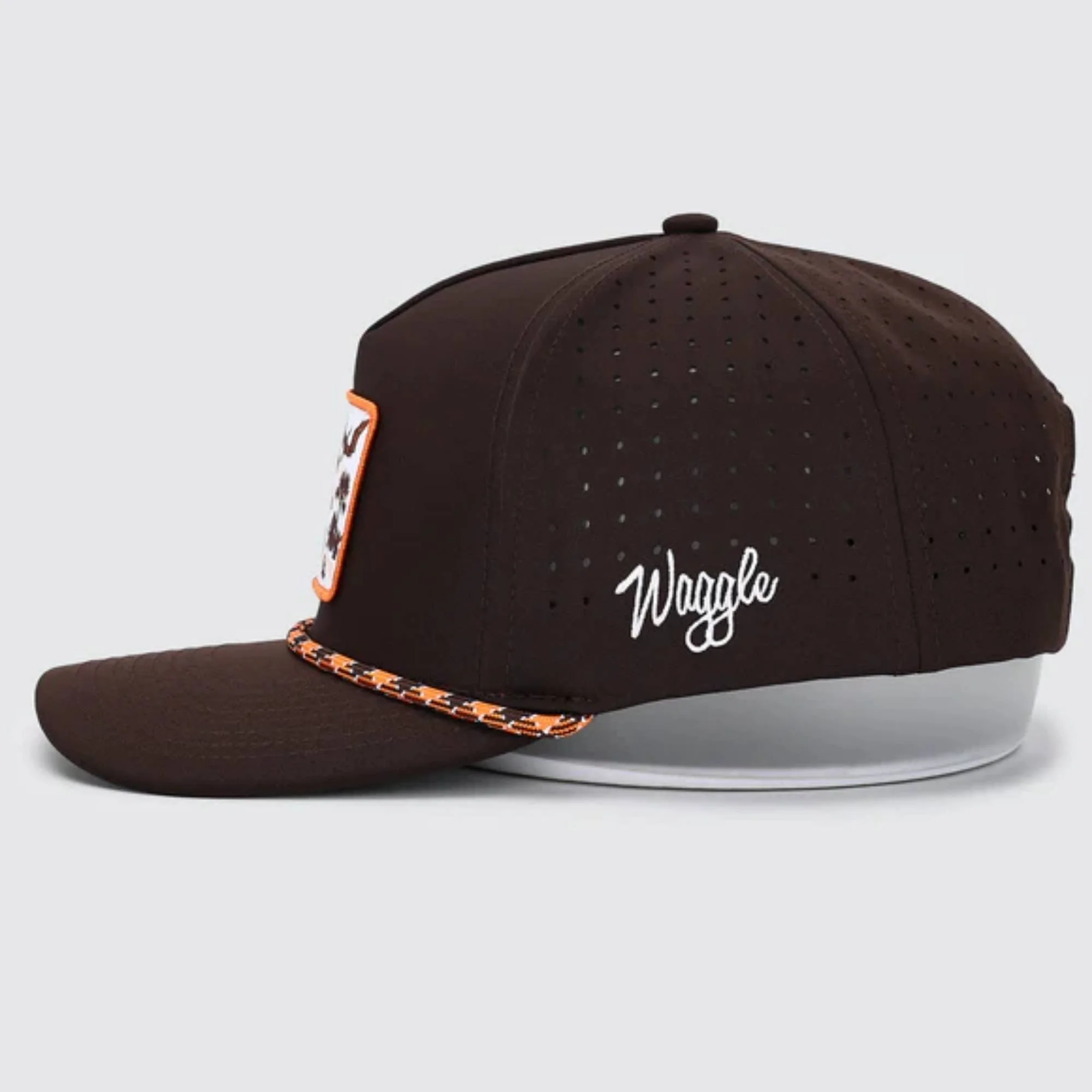 Waggle Land Before Golf hat, opposite side view with Waggle script logo