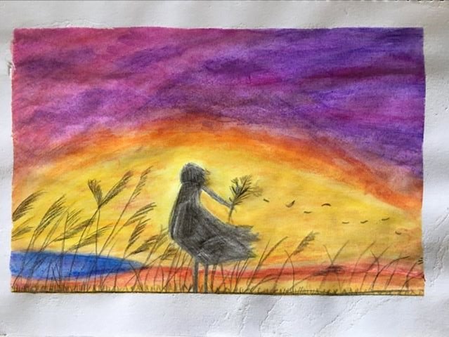 Girl watching sunset by Amelia aged 11.jpg