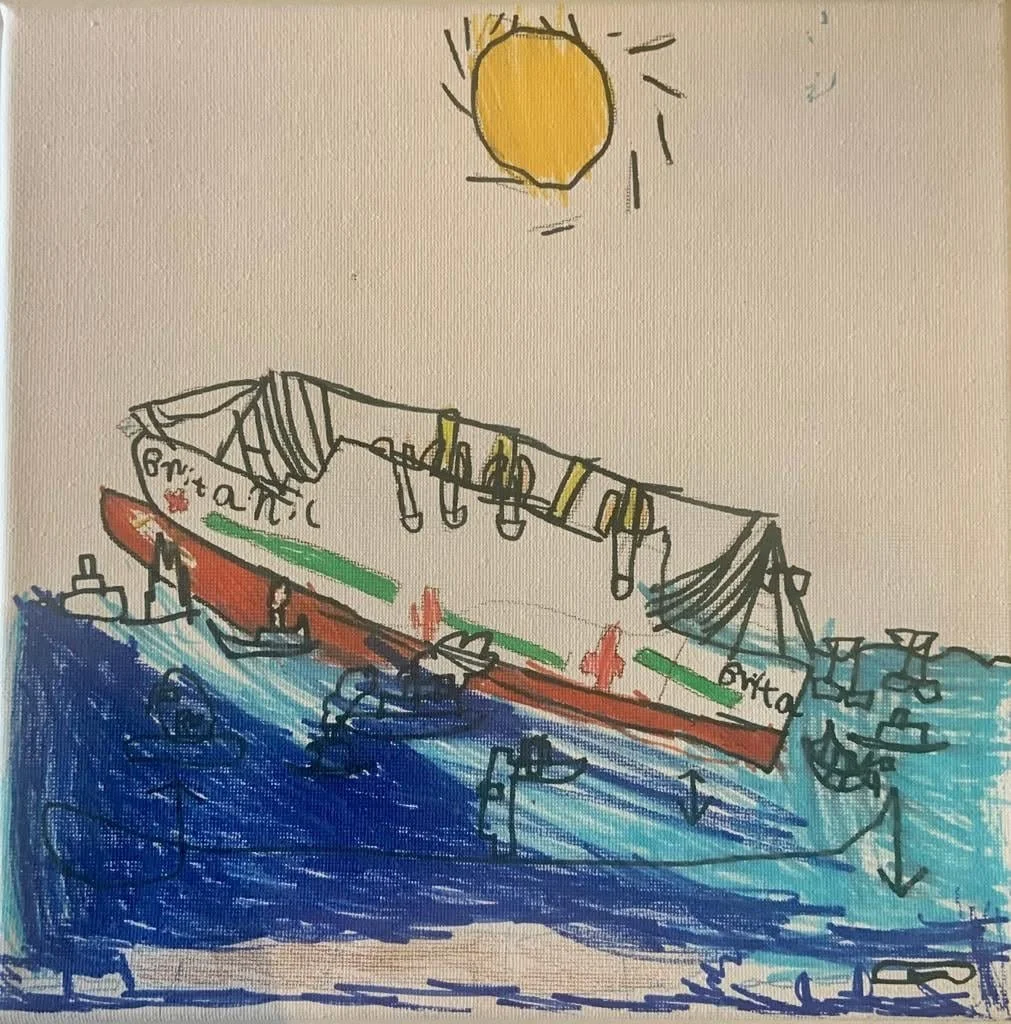 Sinking Britannic ship by Shiv Ramini aged 6.jpg