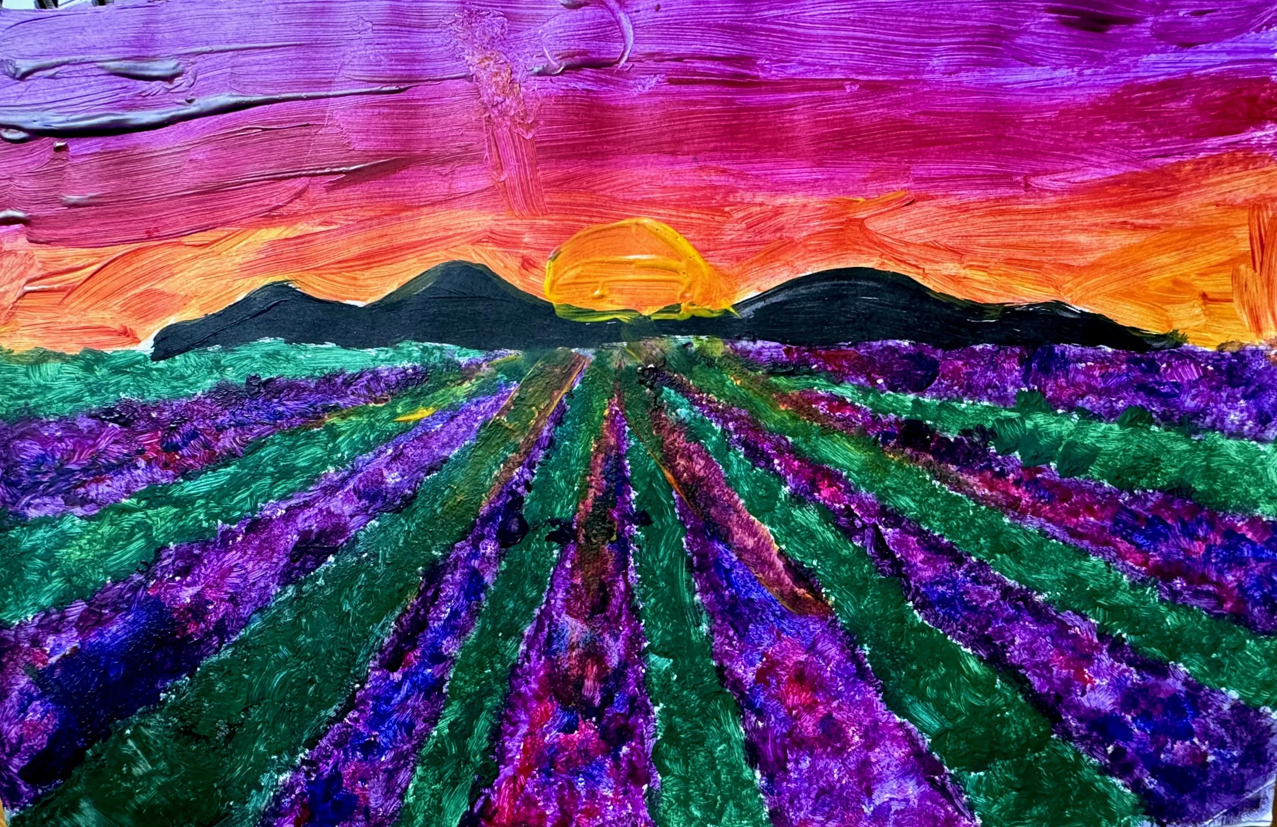 Sunset over lavender field by Nadinsa aged 12.jpeg