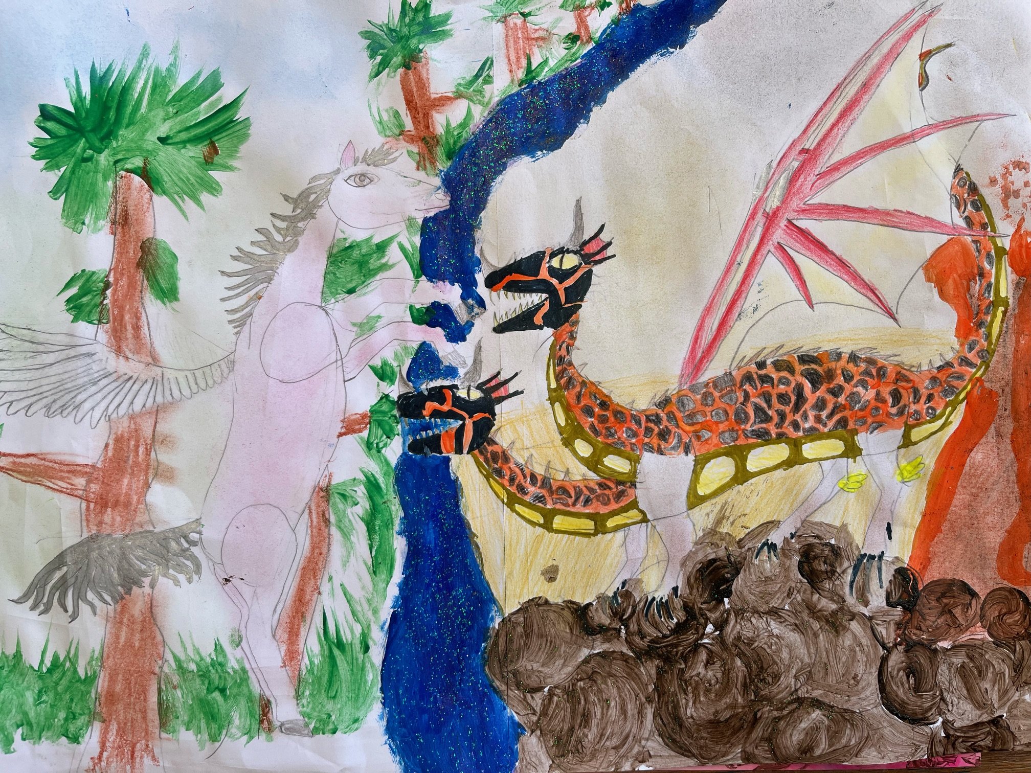 Lava dragon vs pegasus by Skylar aged 8.jpeg