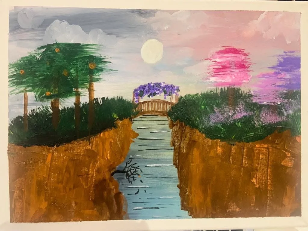 Bridge over river by Akshara aged 10.jpg