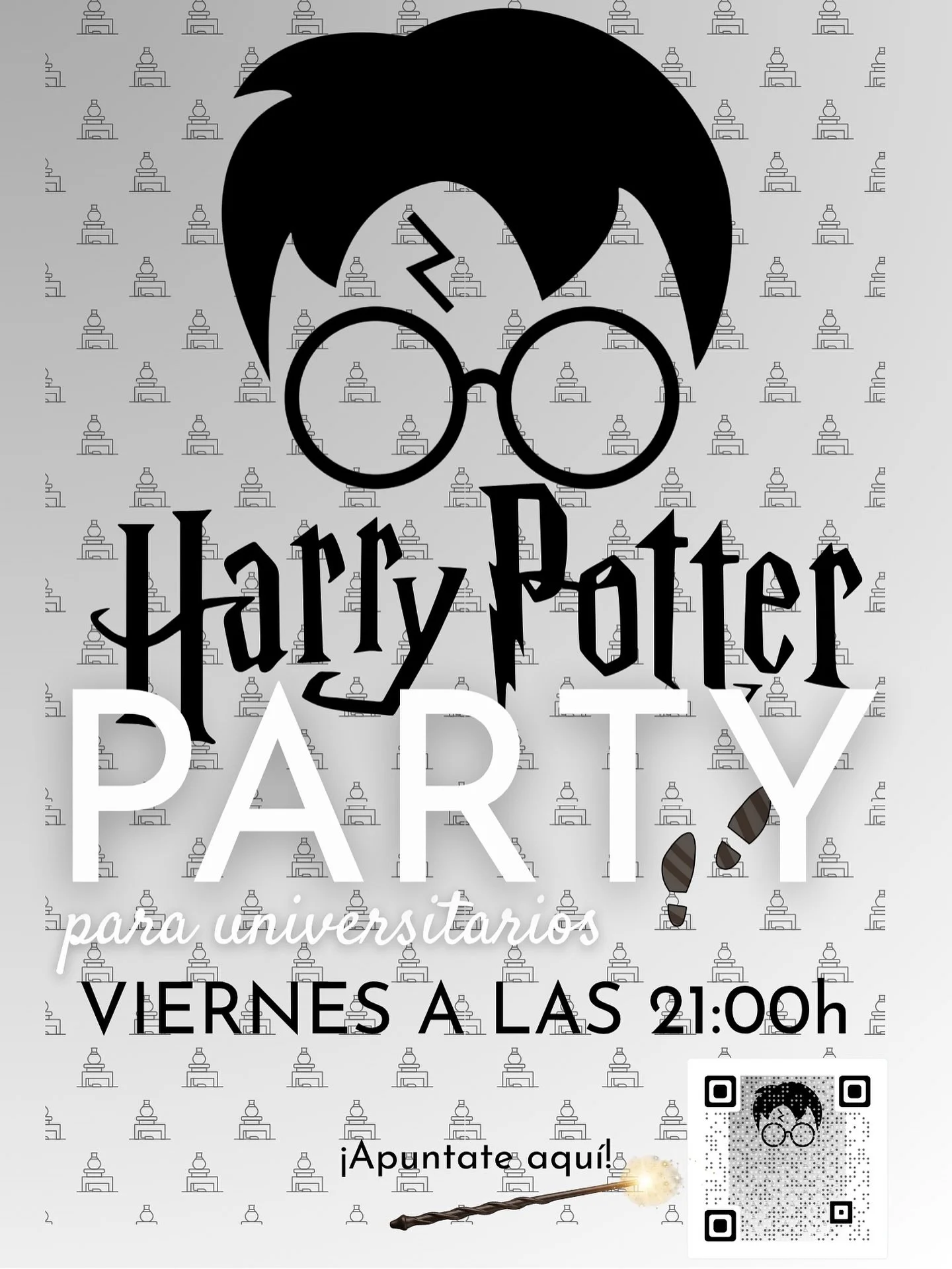 ✨ &iexcl;Atenci&oacute;n, magos y brujas! Este viernes a las 21h te esperamos en la Harry Potter Party 🪄 Juegos, sorteos, snacks y mucha magia &mdash; &iexcl;entrada gratuita!
👉 Ap&uacute;ntate con el QR o en el enlace y ven a vivir una noche m&aac
