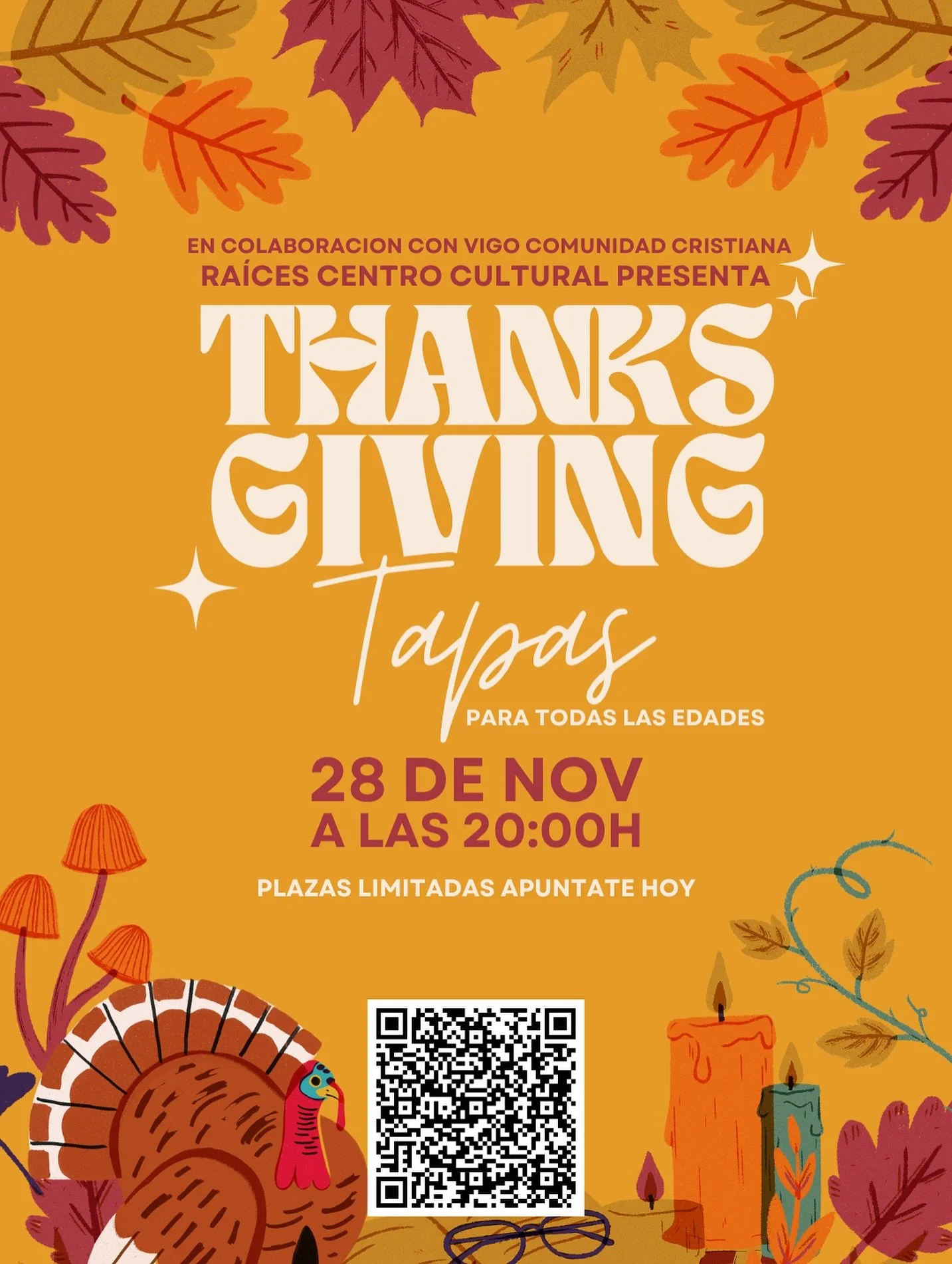 &iexcl;Descubre Thanksgiving de una manera diferente! 🦃🍂

Uno de nuestros enfoques en Ra&iacute;ces es el Intercambio Cultural, y esta noche es una oportunidad perfecta para vivirlo juntos.

🥧 🍠 Tendremos comida t&iacute;pica de Thanksgiving serv