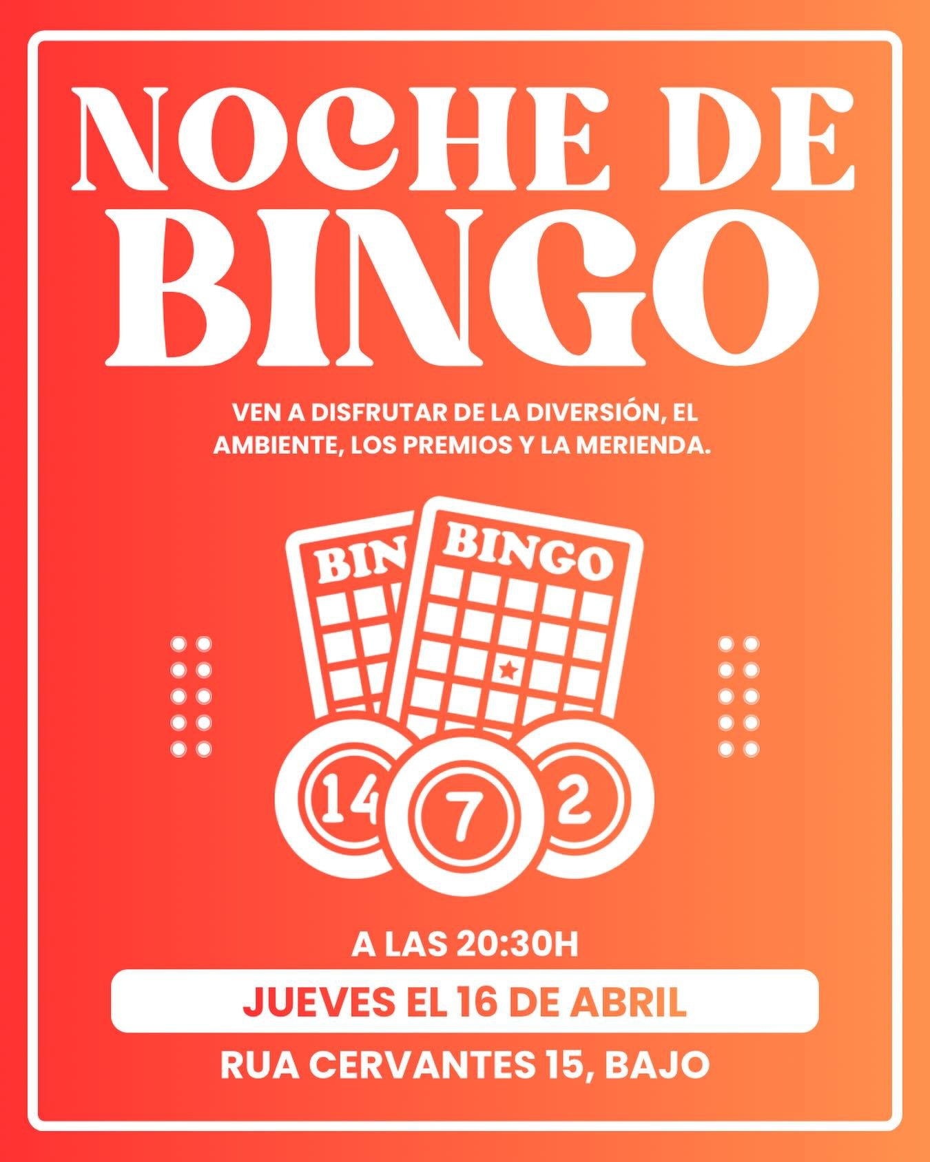 🎉✨ &iexcl;Noche de Bingo en Ra&iacute;ces! ✨🎉

&iquest;Eres universitario/a o joven con ganas de pasarla bien? 👀
Ven a disfrutar de una noche llena de risas, buen ambiente y mucha emoci&oacute;n 💥

🎯 Premios incre&iacute;bles
🍿 Snacks para pica