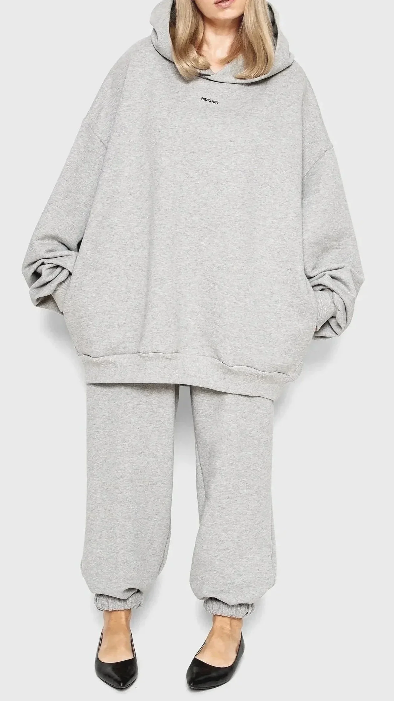 Oversized hoodie and sweatpants in grey melange from 100% organic cotton