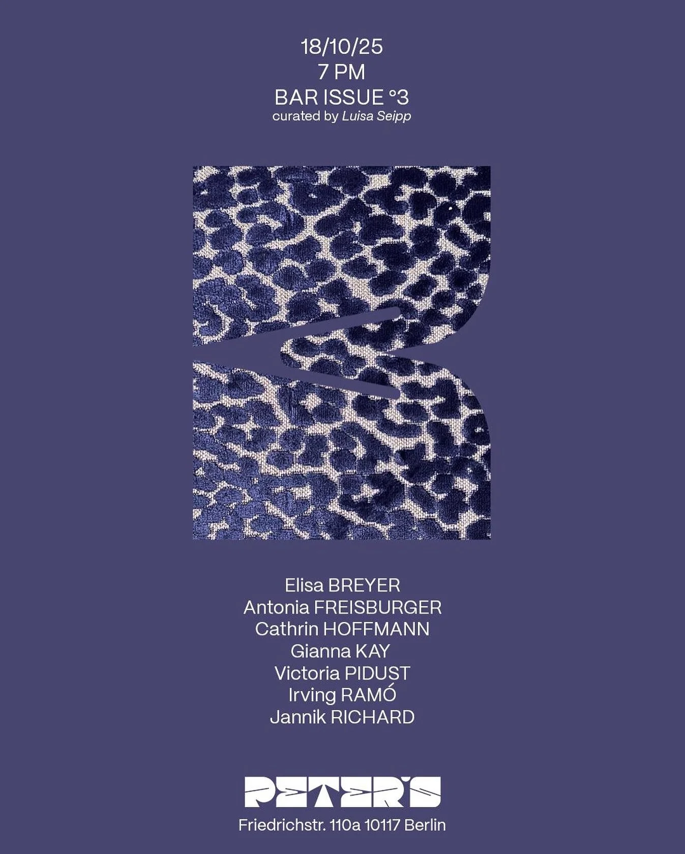 Join us for the opening of BAR ISSUE #3 &ndash; the third edition of our ongoing exhibition series, where seven artists working across painting, sculpture, photography, and drawing come together. The exhibition is curated by @luisa.seipp and invites 