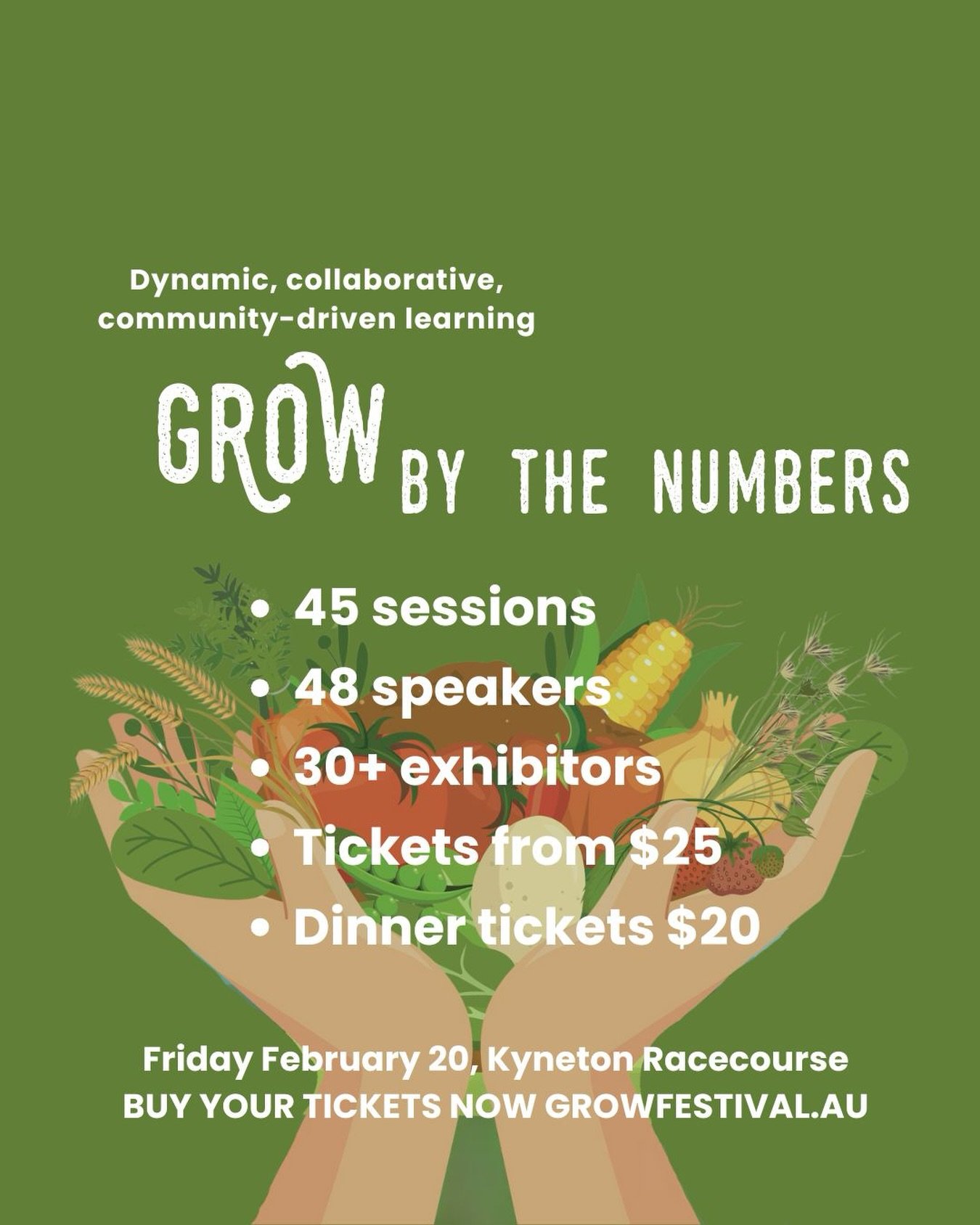 So many reasons to come to GROW 😊

Can&rsquo;t wait to say hi on Friday 👋

🌱 GROW Farming Festival
 📍Kyneton Racecourse Friday February 20
🎟️ Pay-what-you-can tickets from $25; dinner tickets $20
👉🏻 Pre-purchase entry and dinner tickets now &n