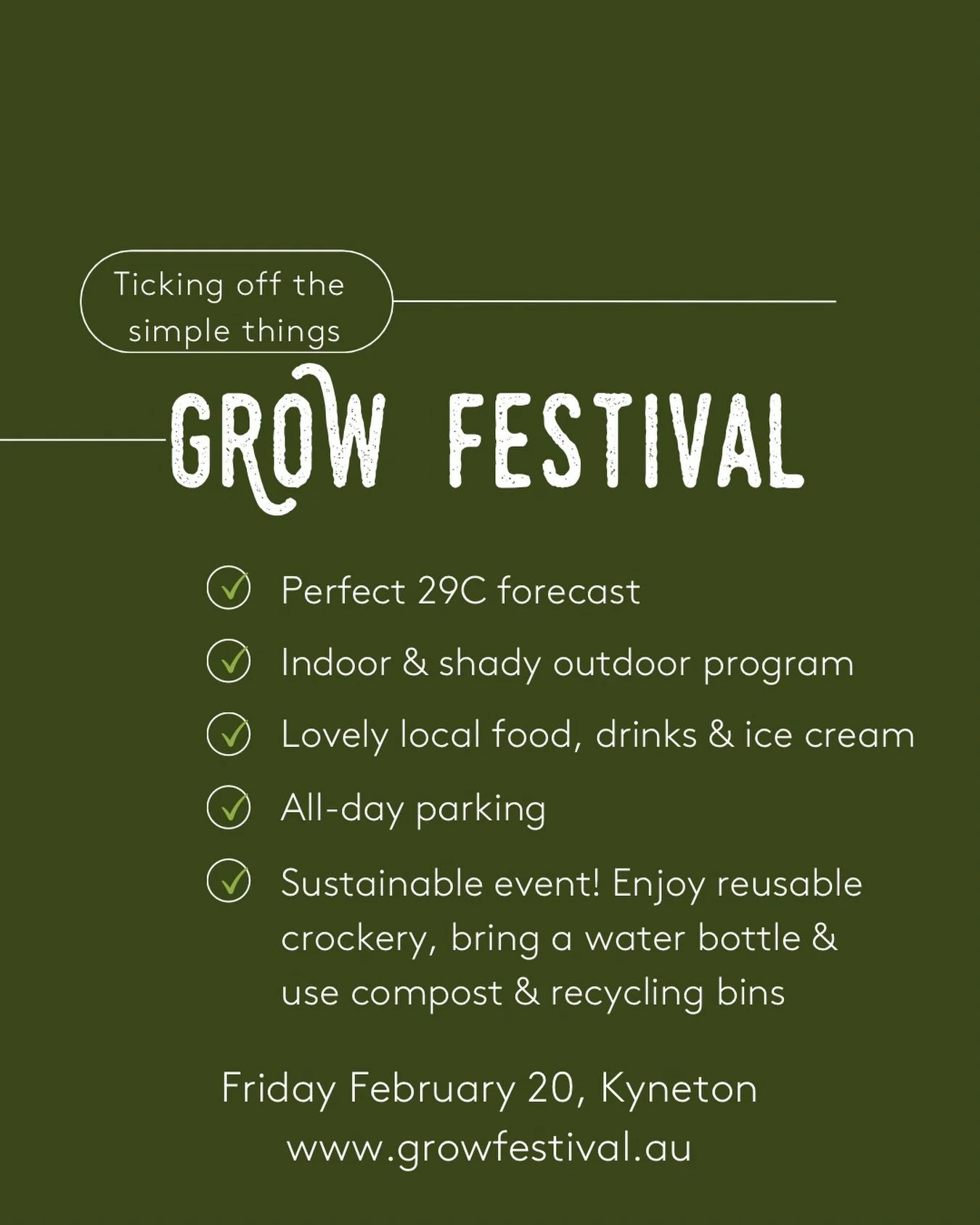 Are you coming to GROW?
48 speakers
45 sessions
30+ exhibitors
For everyone interested in agriculture, good food &amp; fibre production and the environment 

🌱 GROW Farming Festival
 📍Kyneton Racecourse Friday February 20
🎟️ Pay-what-you-can ticke