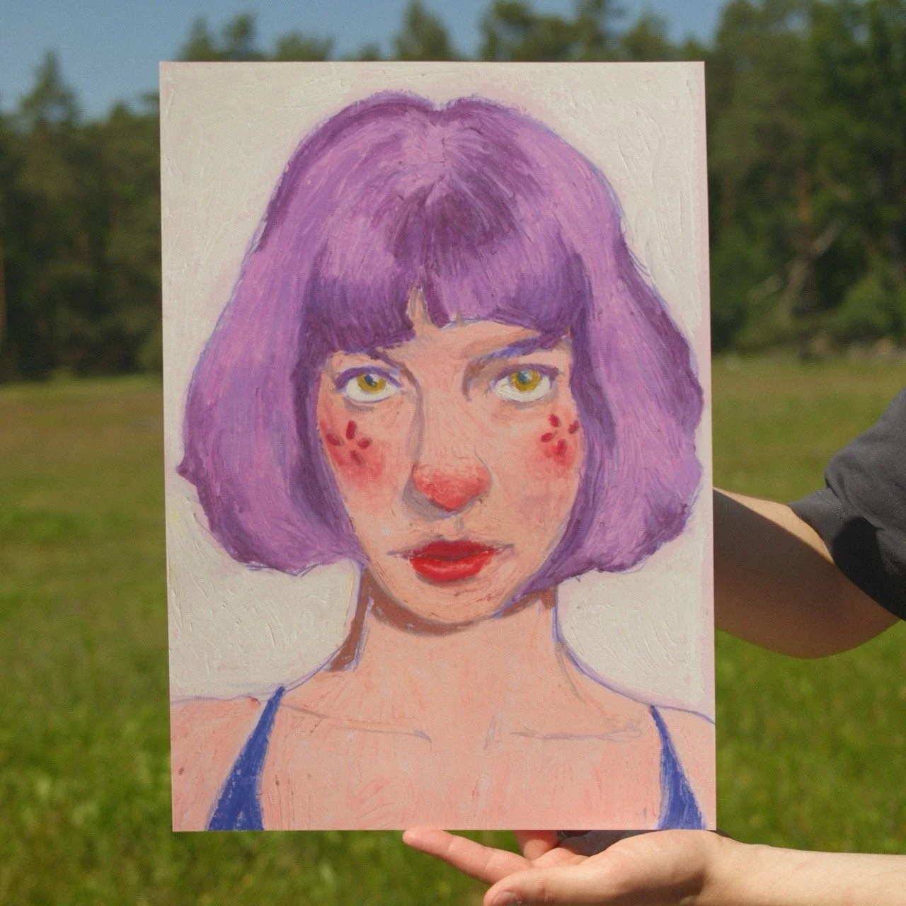 Print Woman with Purple Hair - Hot Pink Summer Collection