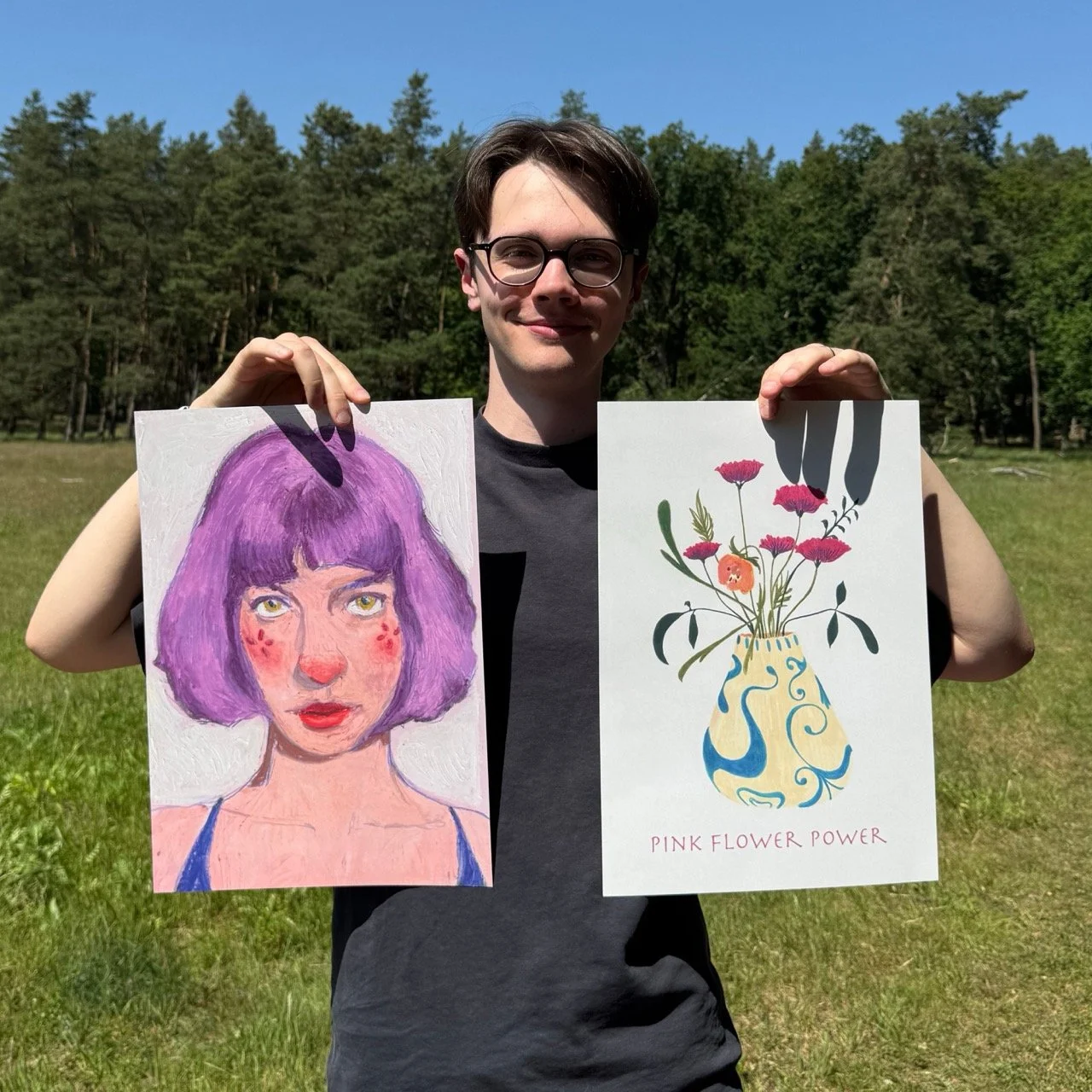 2 Prints Set - Woman and Flower - Hot Pink Summer Collection