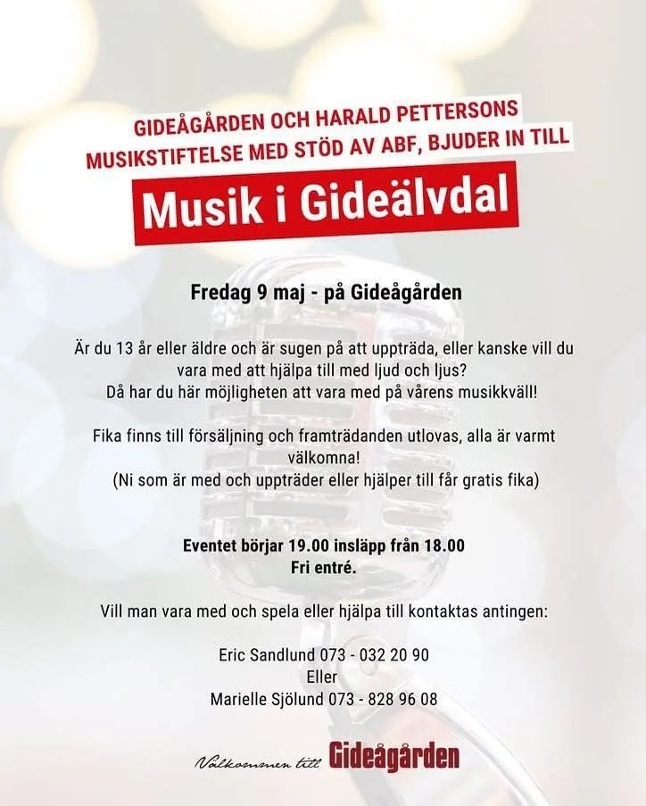 Bor du i Gide&auml;lvdal, spelar n&aring;t instrument eller sjunger, ensam eller i ett band - eller vet du n&aring;n som g&ouml;r det? &Auml;r du, eller den du t&auml;nker p&aring;, 13 &aring;r eller &auml;ldre? D&aring; vill vi p&aring;minna om att 