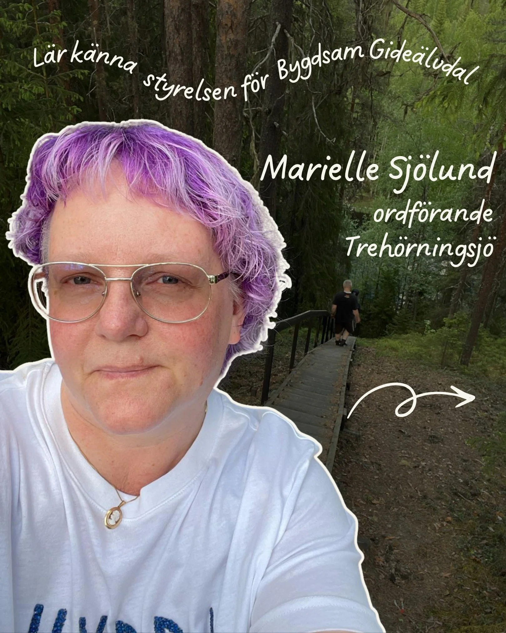 Hej!
Jag &auml;r Marielle Sj&ouml;lund och &auml;r ordf&ouml;rande till Bygdsam Gide&auml;lvdal ek f&ouml;rening sedan &aring;rsm&ouml;tet i mars.
Jag bor i Treh&ouml;rningsj&ouml; och har tidigare bott i L&aring;ngviken, Nyliden och K&auml;rrsj&ouml