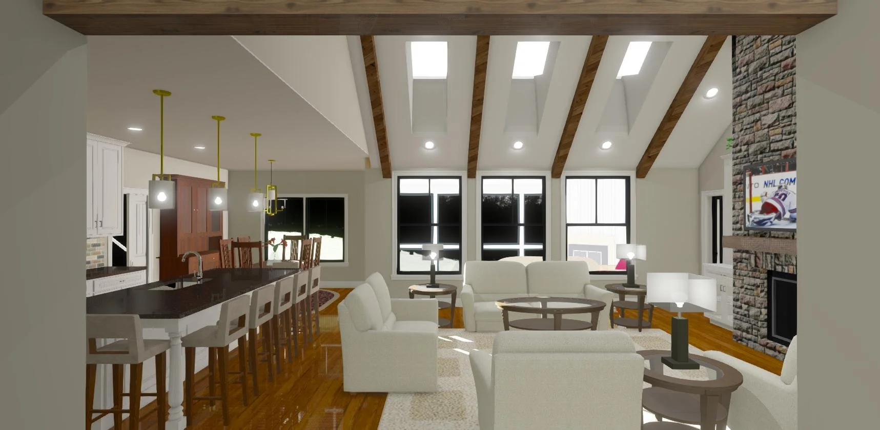Living room with vaulted ceiling