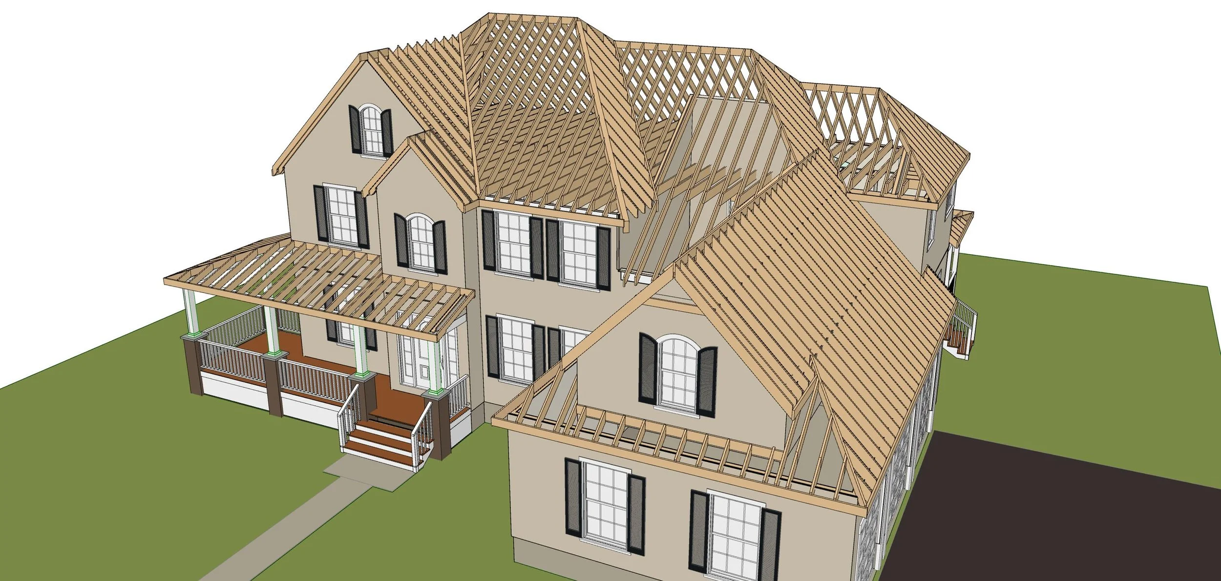 3D model of truss roof framing