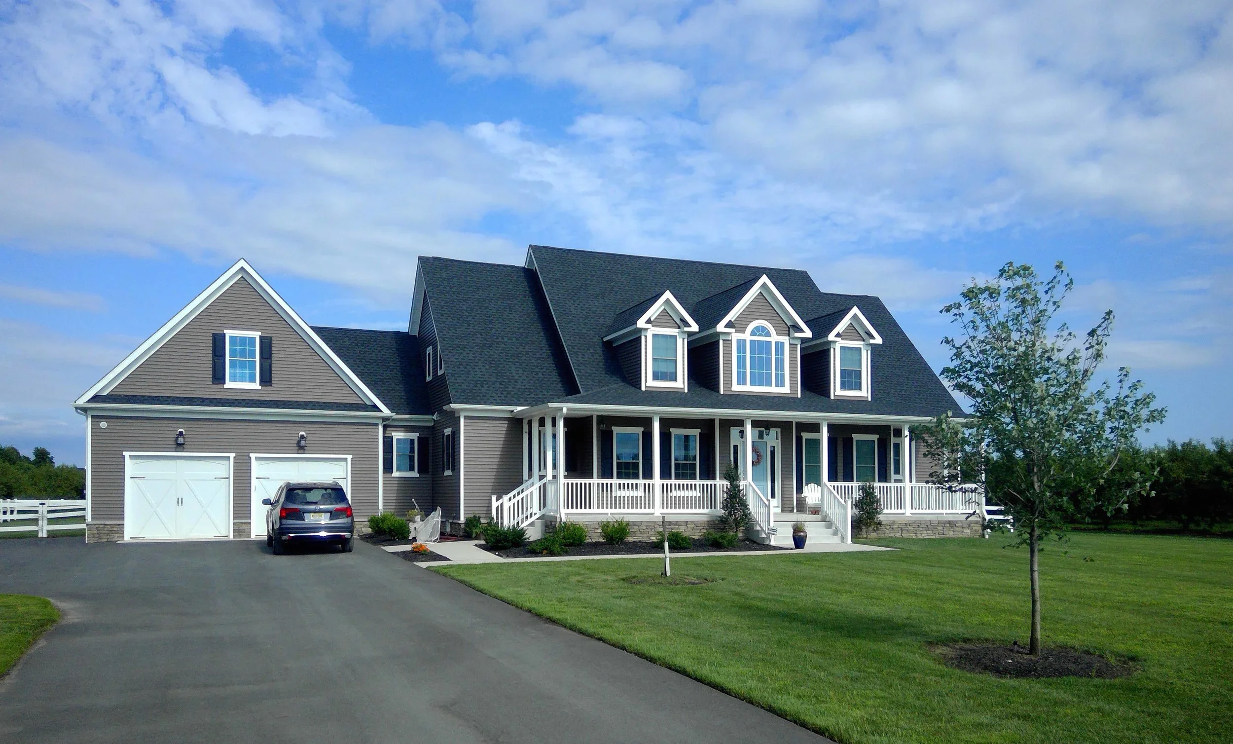 Front left of house with two-car garage