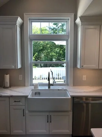 White farmhouse sink
