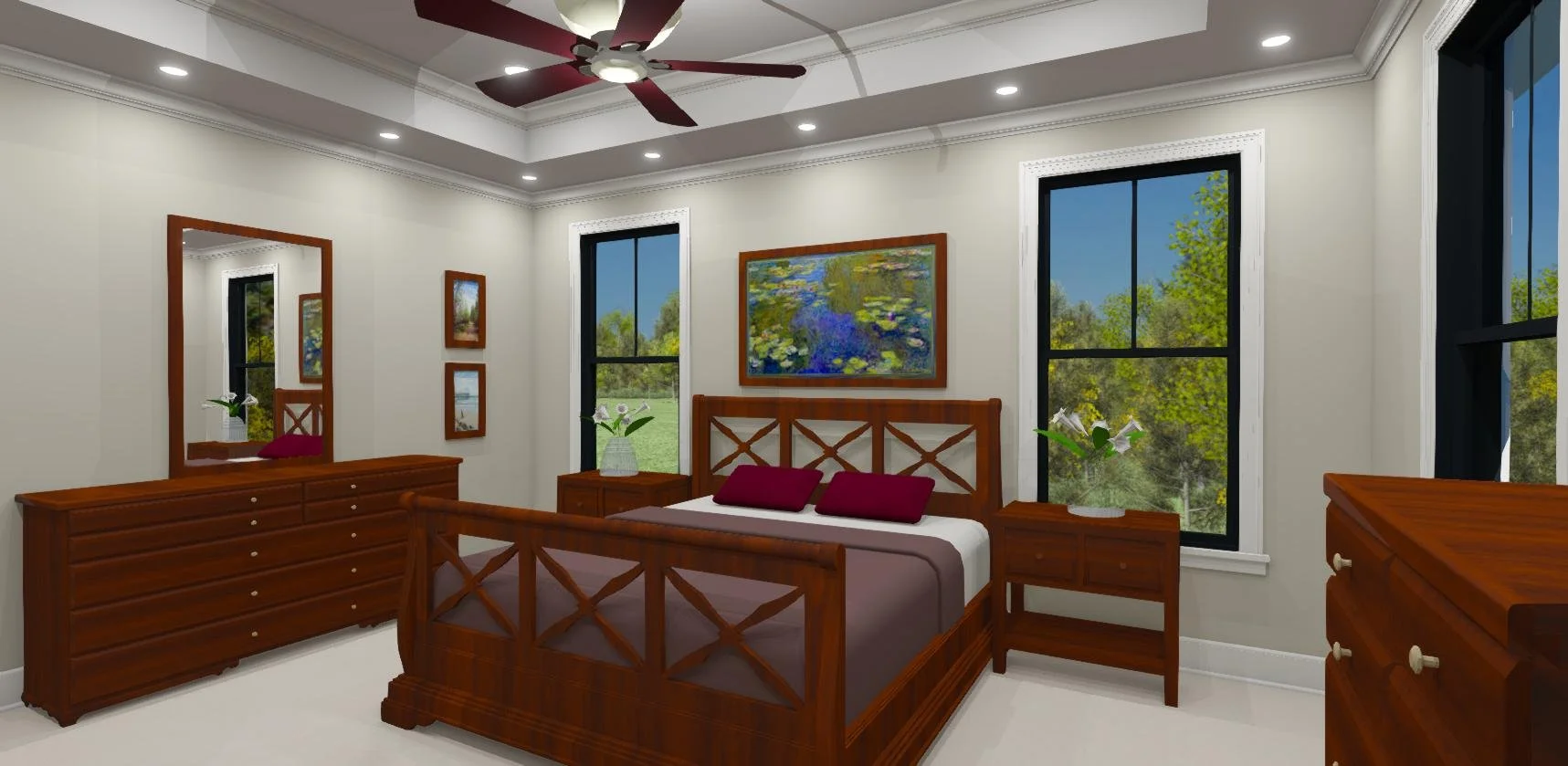 Primary bedroom with tray ceiling
