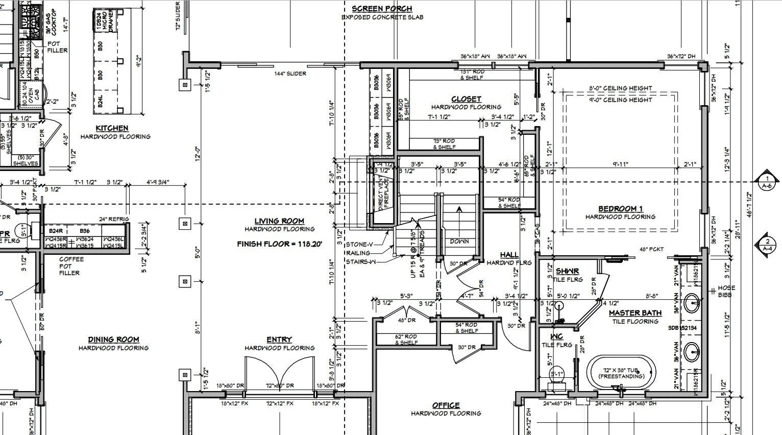 Cross-section blueprint of a 3-story house