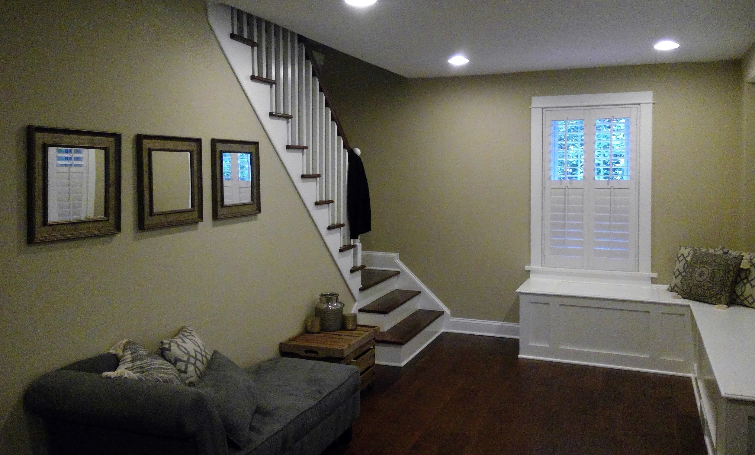 Staircase and entry with built-in benches
