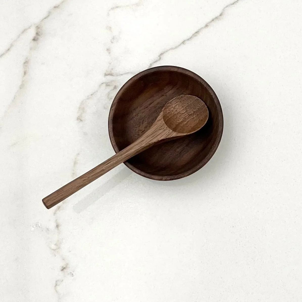 Walnut Condiment Bowl & Tiny Spoon Set