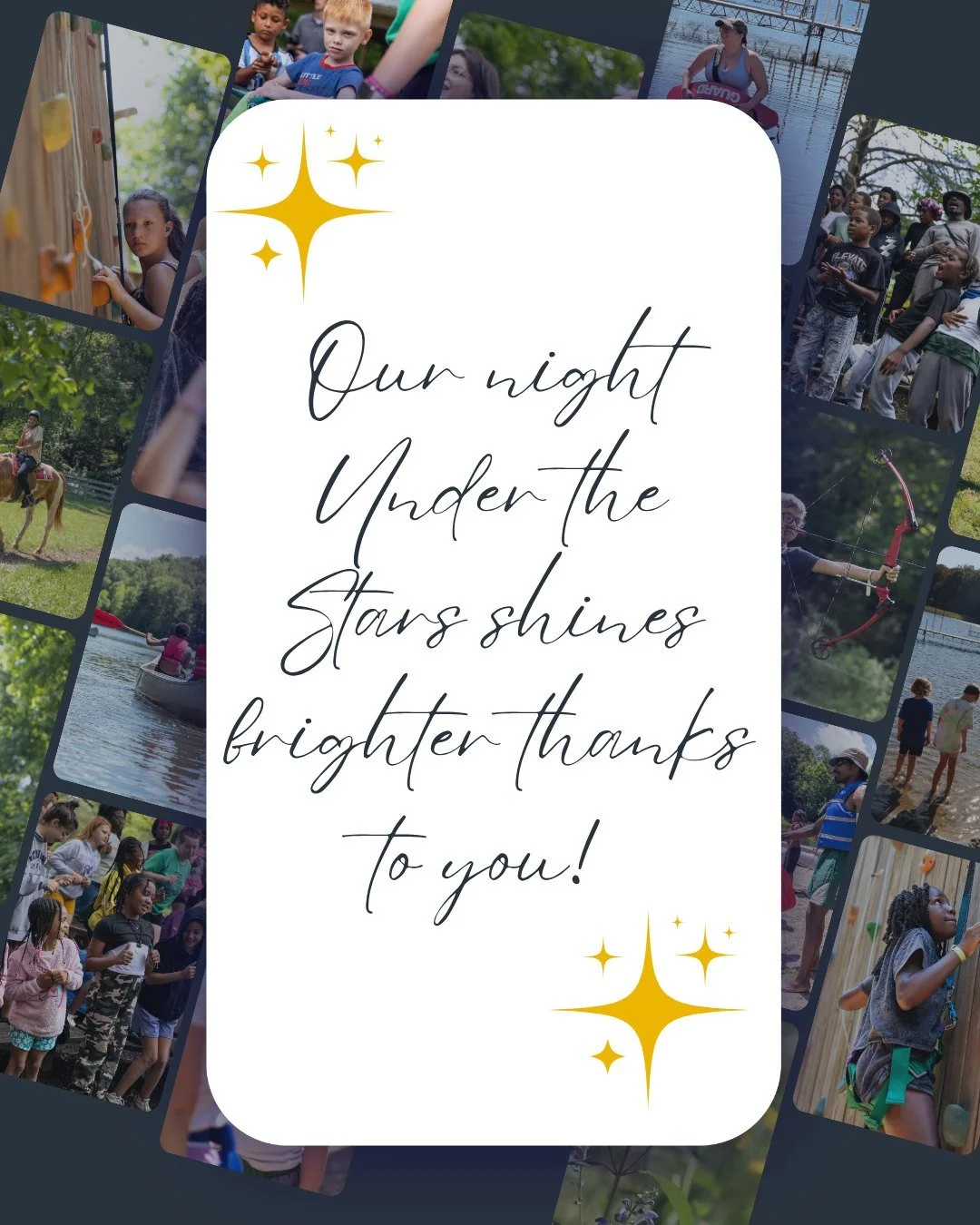 We’re so grateful to our Night Under the Stars Gala sponsors for making this event possible. Your support helps every camper grow, explore, and thrive. Together, we’re creating brighter futures under the stars.
#NightUnderTheStars #Happy