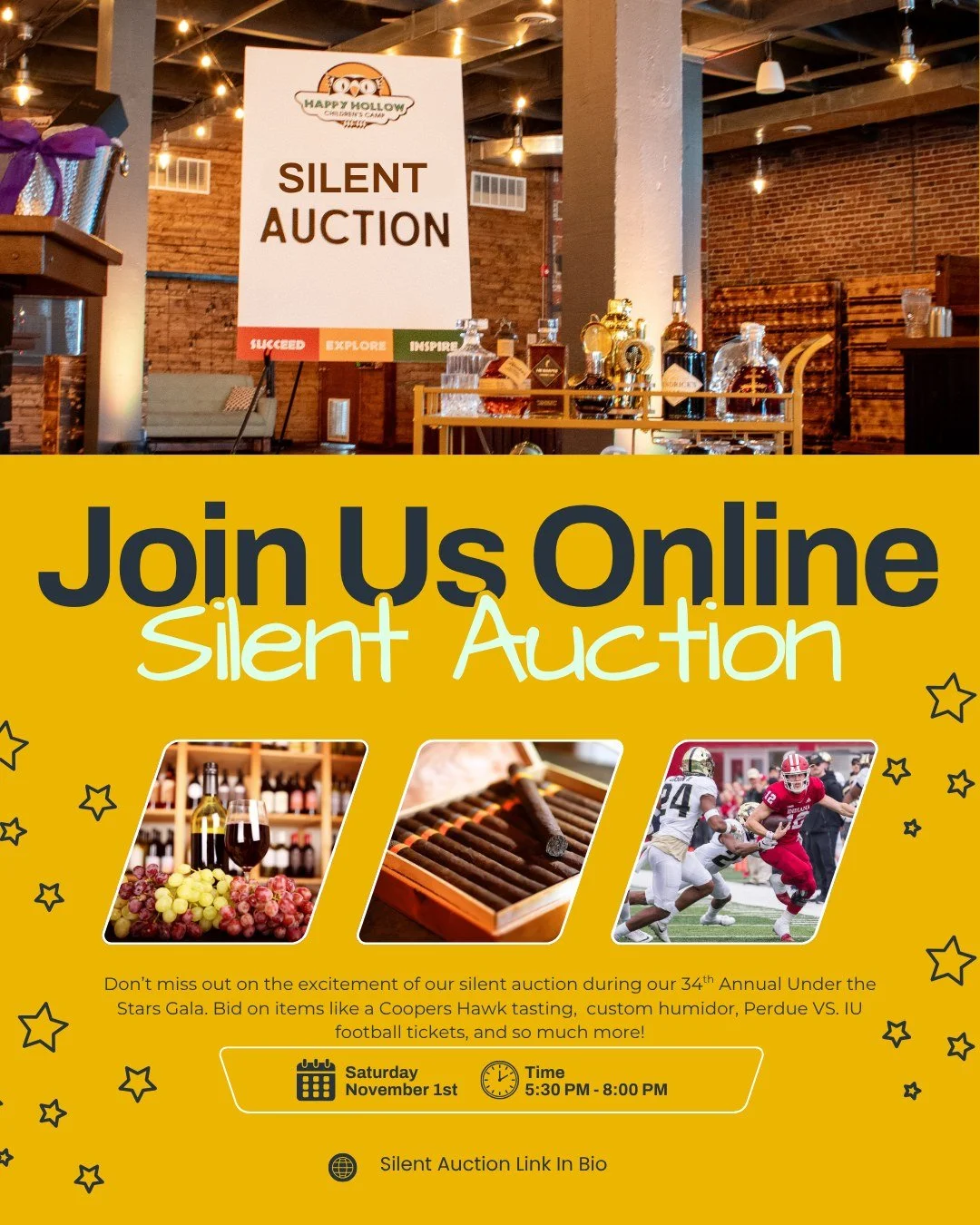 The countdown is on!
Our 34th Annual Under the Stars Gala is just days away, and so is our Silent Auction.
Bidding opens Saturday, November 1 at 5:30 p.m. and runs until 8:00 p.m. You can take part in person at the Gala or join the fun from home th