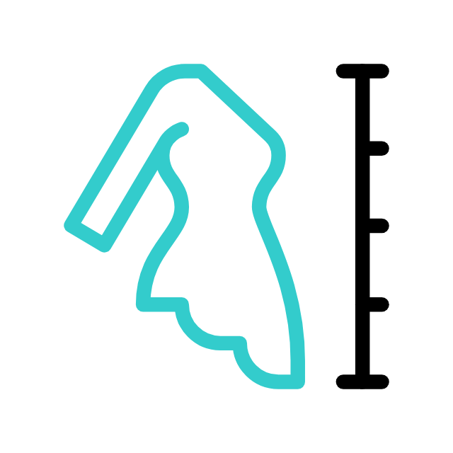 Outline of the state of Alabama in turquoise with a vertical black ruler next to it.
