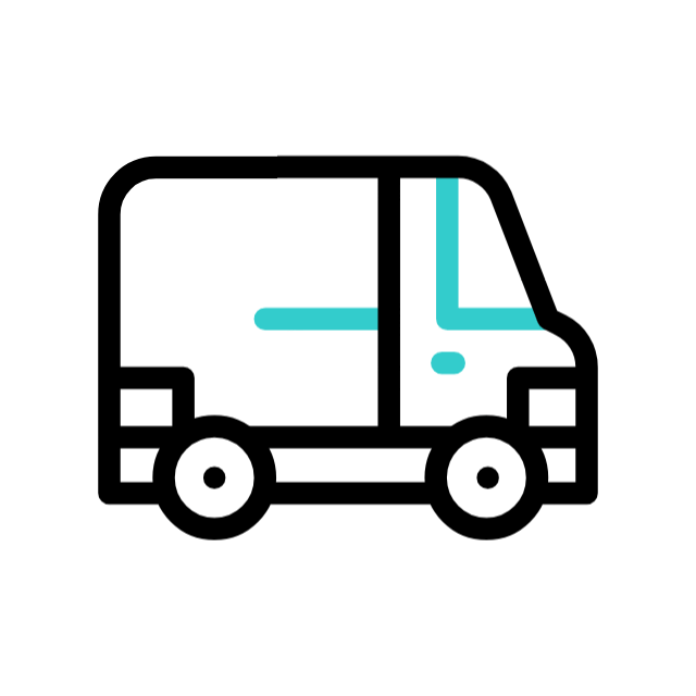 Icon of a delivery truck with blue accents in a simple, minimalist style.