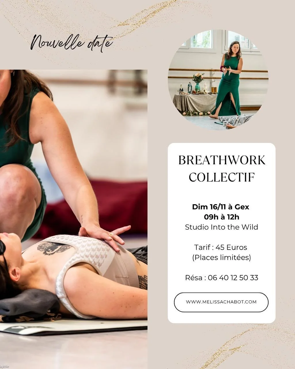 ✨Nouvelle date Breathwork en pr&eacute;sentiel ✨

Dimanche 16 novembre &agrave; Gex 
Lieu : Studio Into the Wild 
De 9h &agrave; 12h 

Lien d&rsquo;infos &amp; r&eacute;servation dans ma Bio 🔗
&mdash;&gt; 8 places disponibles 

Besoin d&rsquo;&eacut