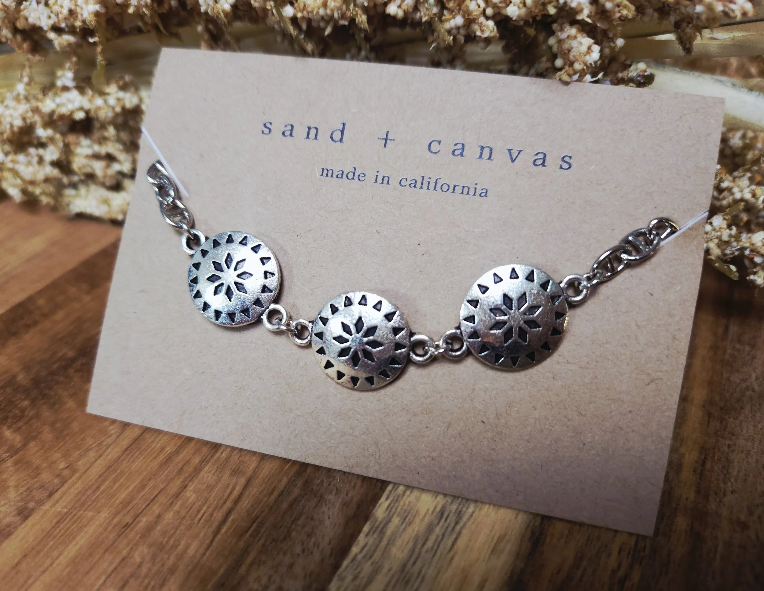 sand and canvas concho bracelet made with silver star design