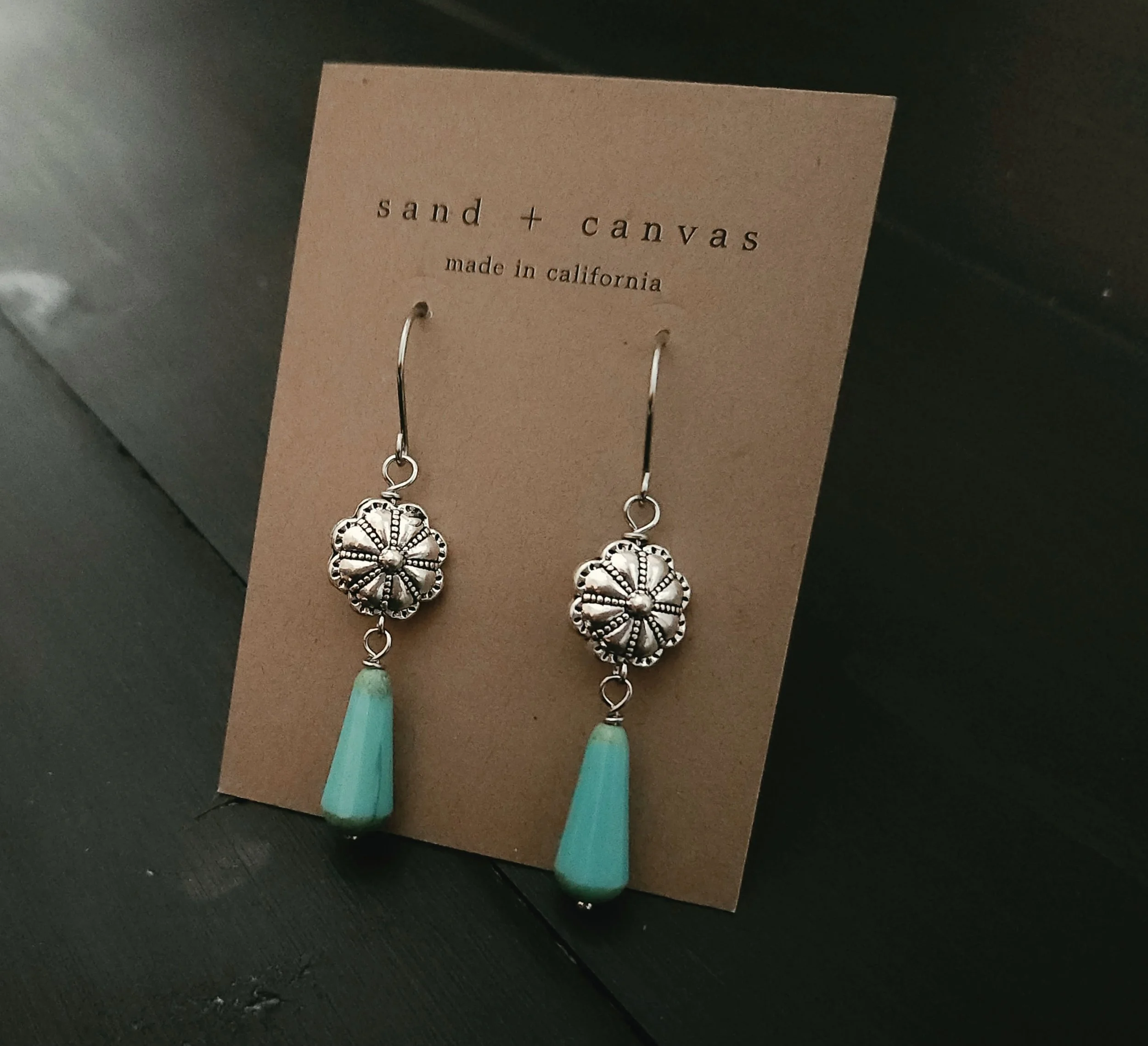 Turquoise concho statement earrings in stainless steel