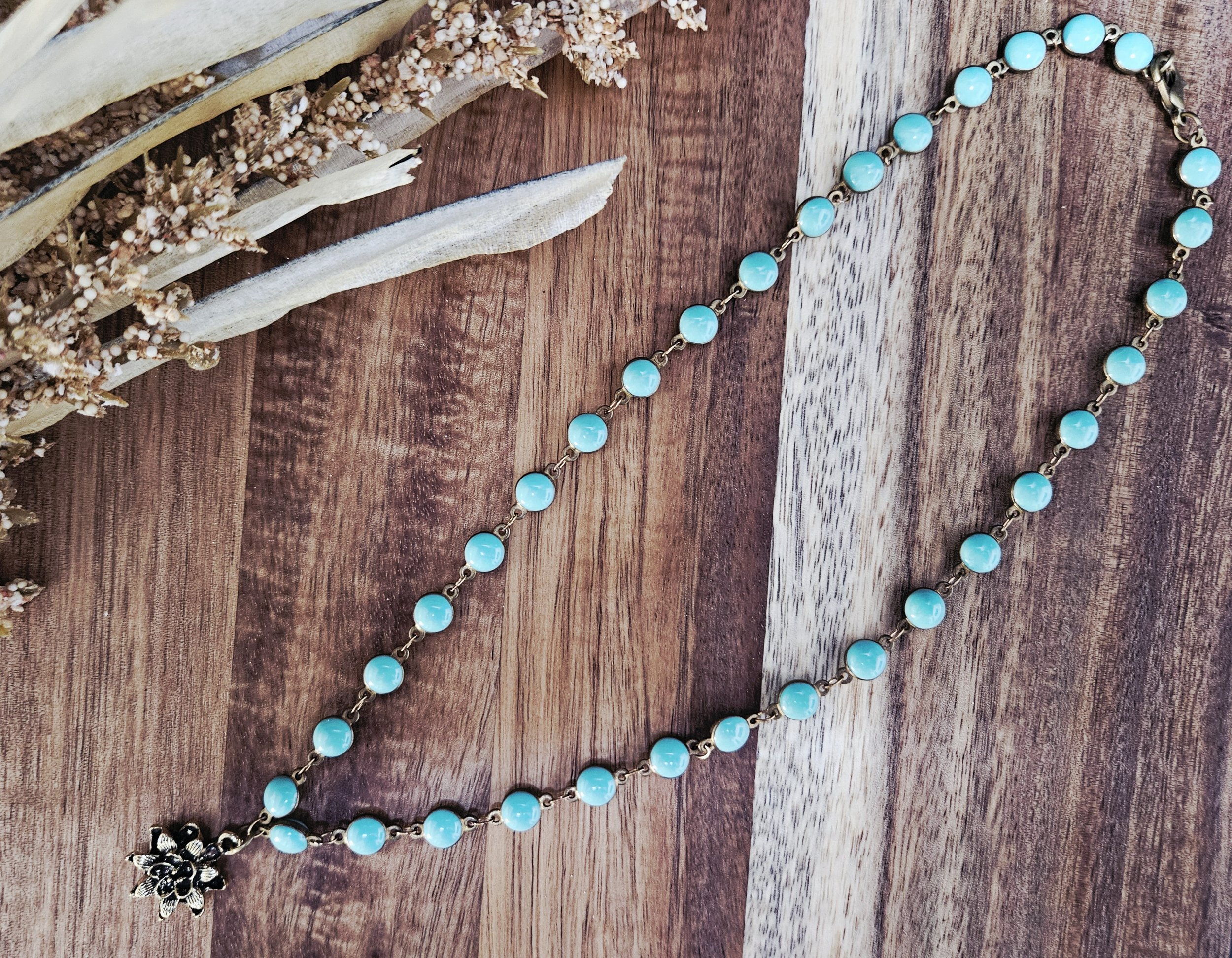 Succulent Charm Turquoise Bead Necklace