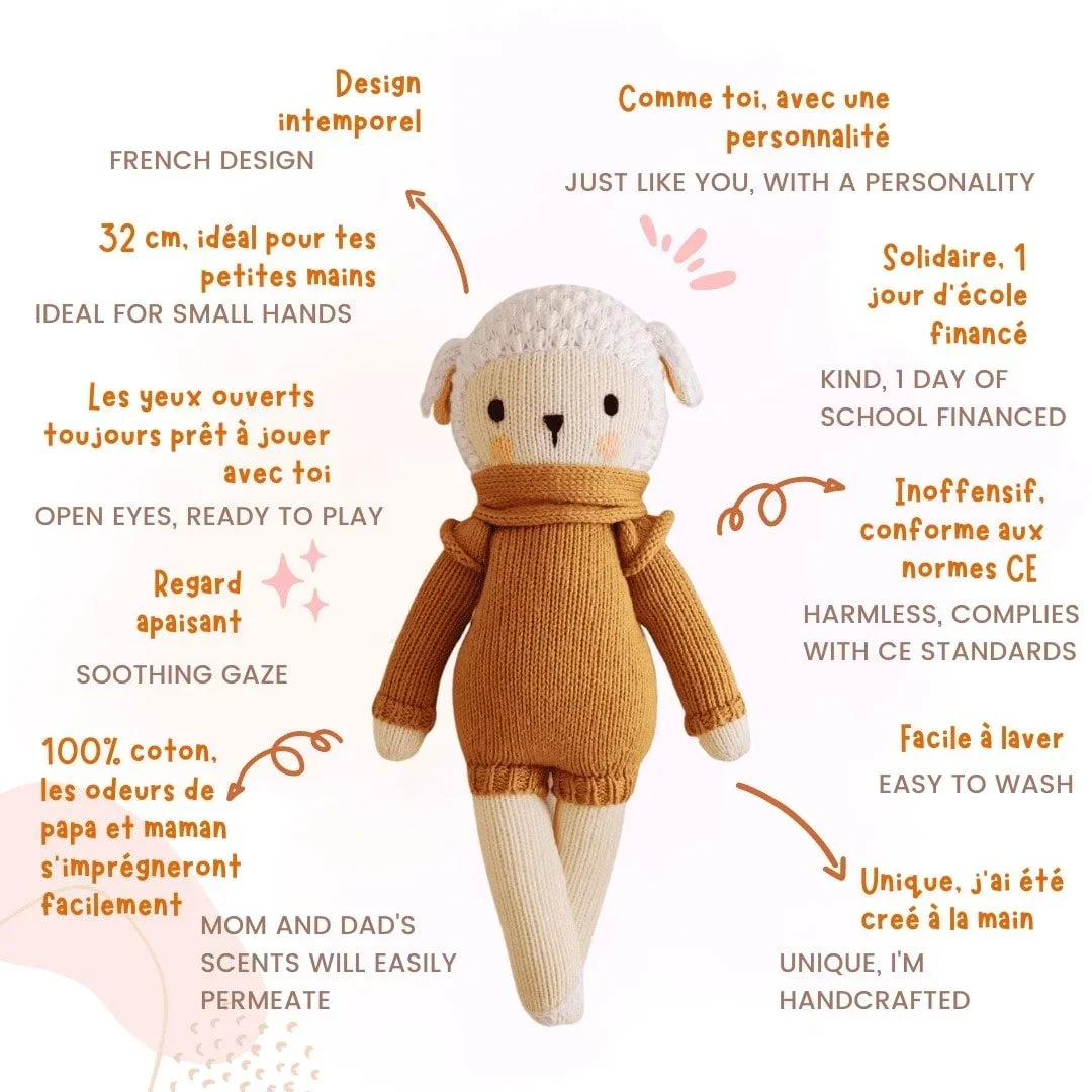 Description et conseils d'utilisation de la peluche mouton Nino Caramel
