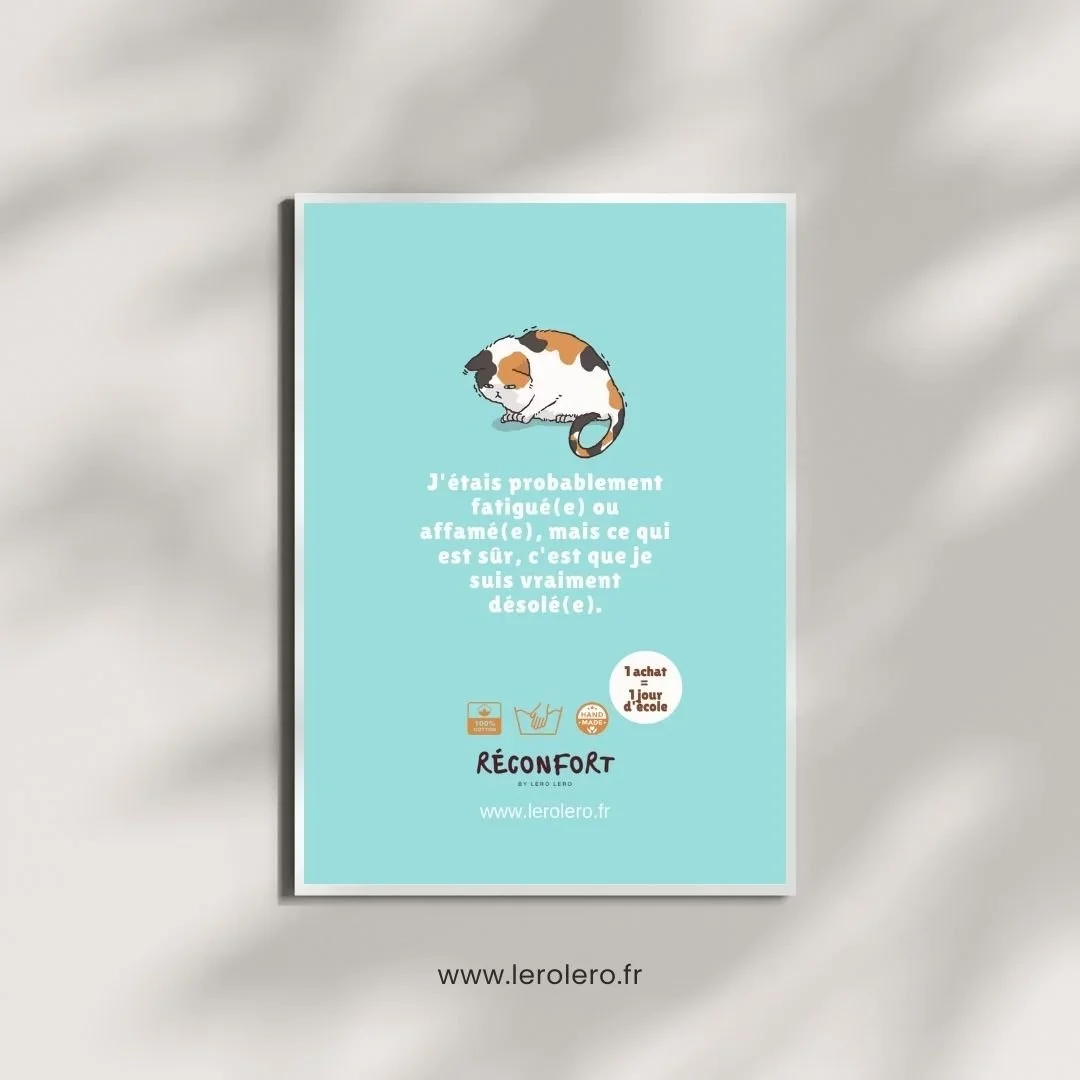 Carte avec un chat proposée avec le coussin Maison du Réconfort pour demander pardon