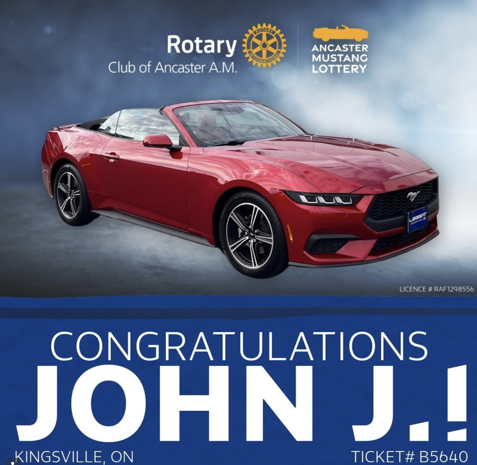 Ancaster Mustang Lottery | Ancaster | Rotary | 50/50 Cash
