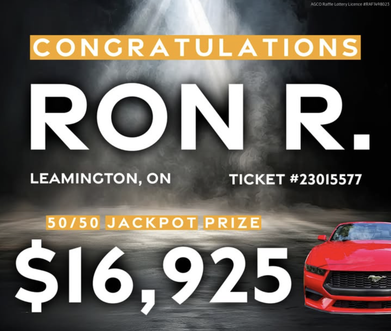 Ancaster Mustang Lottery | Ancaster | Rotary | 50/50 Cash