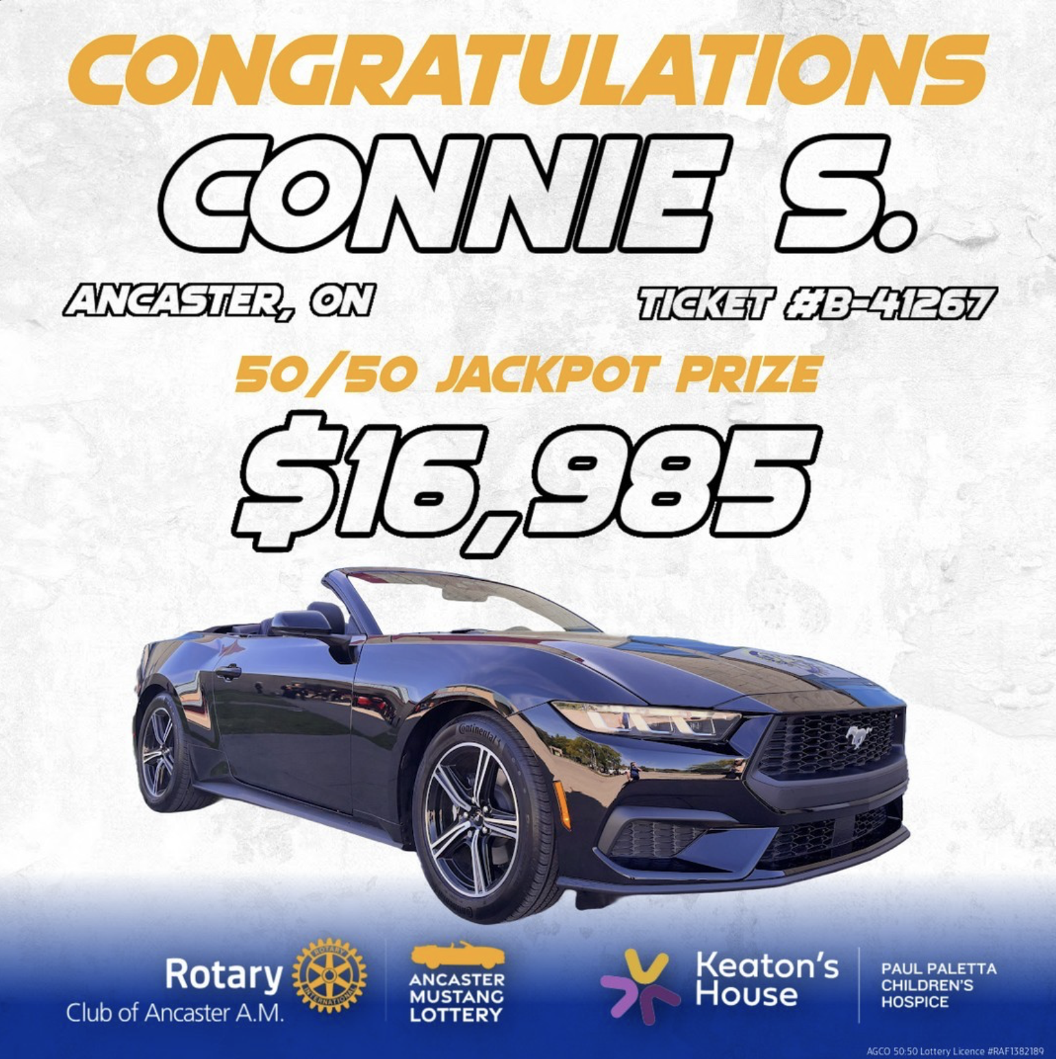 Ancaster Mustang Lottery | Ancaster | Rotary | 50/50 Cash