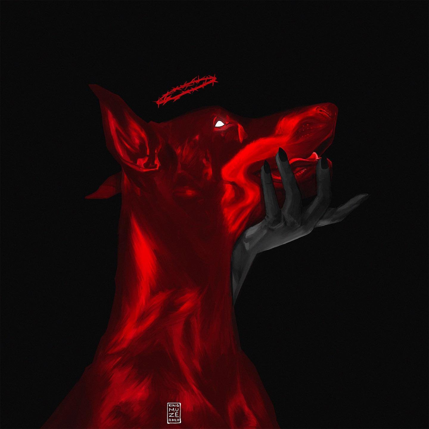 CURSED KING
&mdash;
App: Procreate on iPad Pro + Apple Pencil
&mdash;
Total strokes: 5781
Tracker time: 5h 46m
&mdash;
#painting #illustration #drawing #kingmuze #dog #red #crown #black #white #blackartist #sketch #digitalartist #graphicdesigner