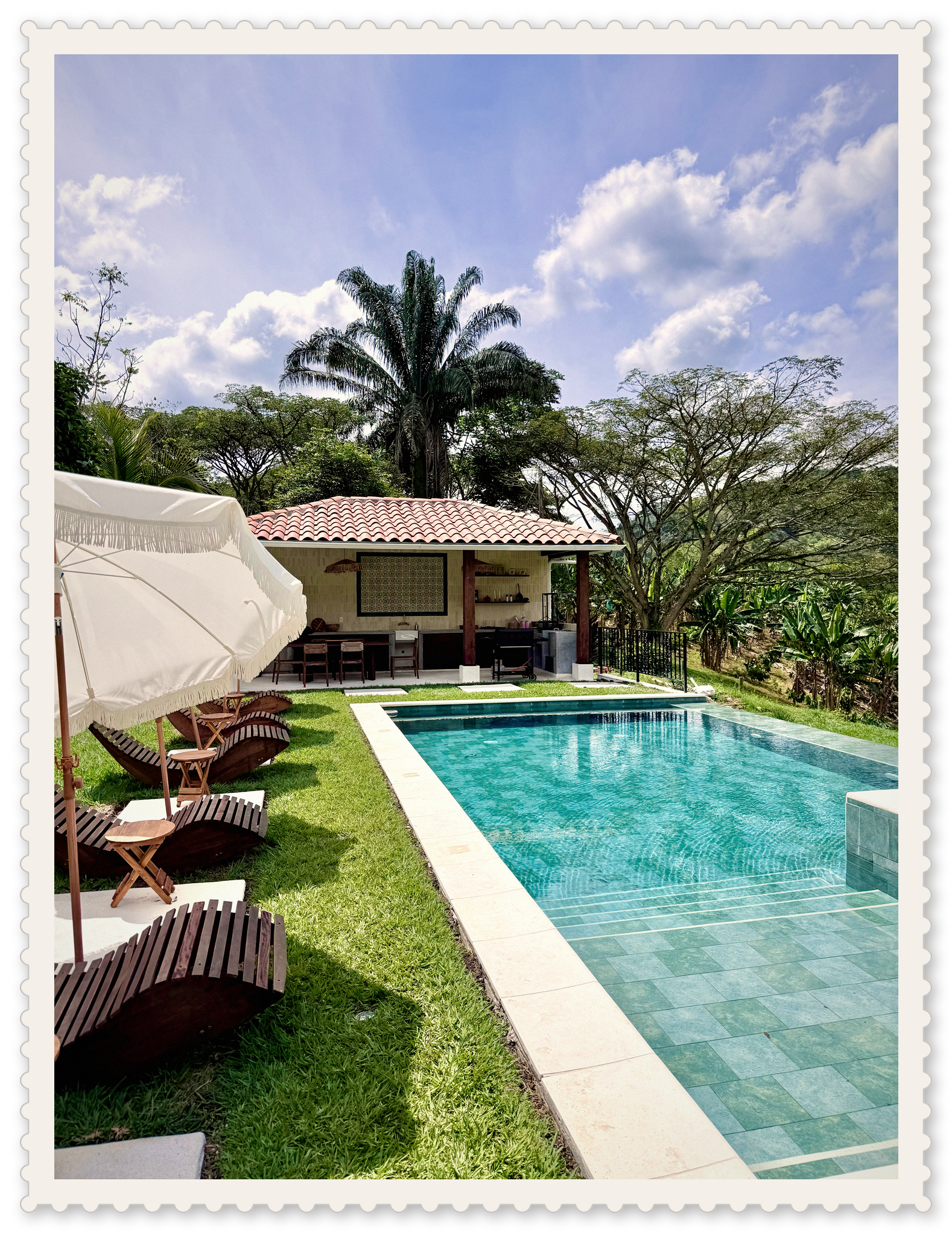 Pool overlooking the plantain grove at Casa de los Sueños, a group vacation rental in Quimbaya, Quindío