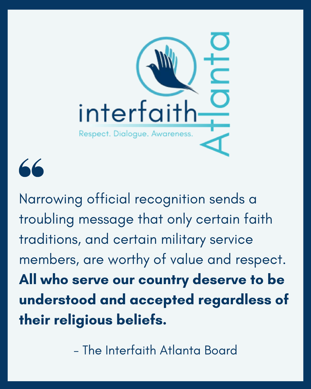 Interfaith Atlanta Statement on Reduction in DOD Religious Recognition