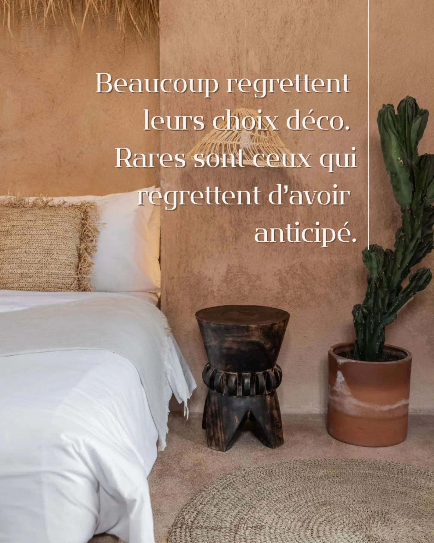 ✨️ Beaucoup regrettent leurs choix d&eacute;co. 
Peu regrettent d&rsquo;avoir pris le temps avant.

Vous &ecirc;tes peut-&ecirc;tre pr&eacute;cis&eacute;ment &agrave; ce moment-l&agrave;.

Avant les cl&eacute;s.
Avant les travaux.
Avant les achats im