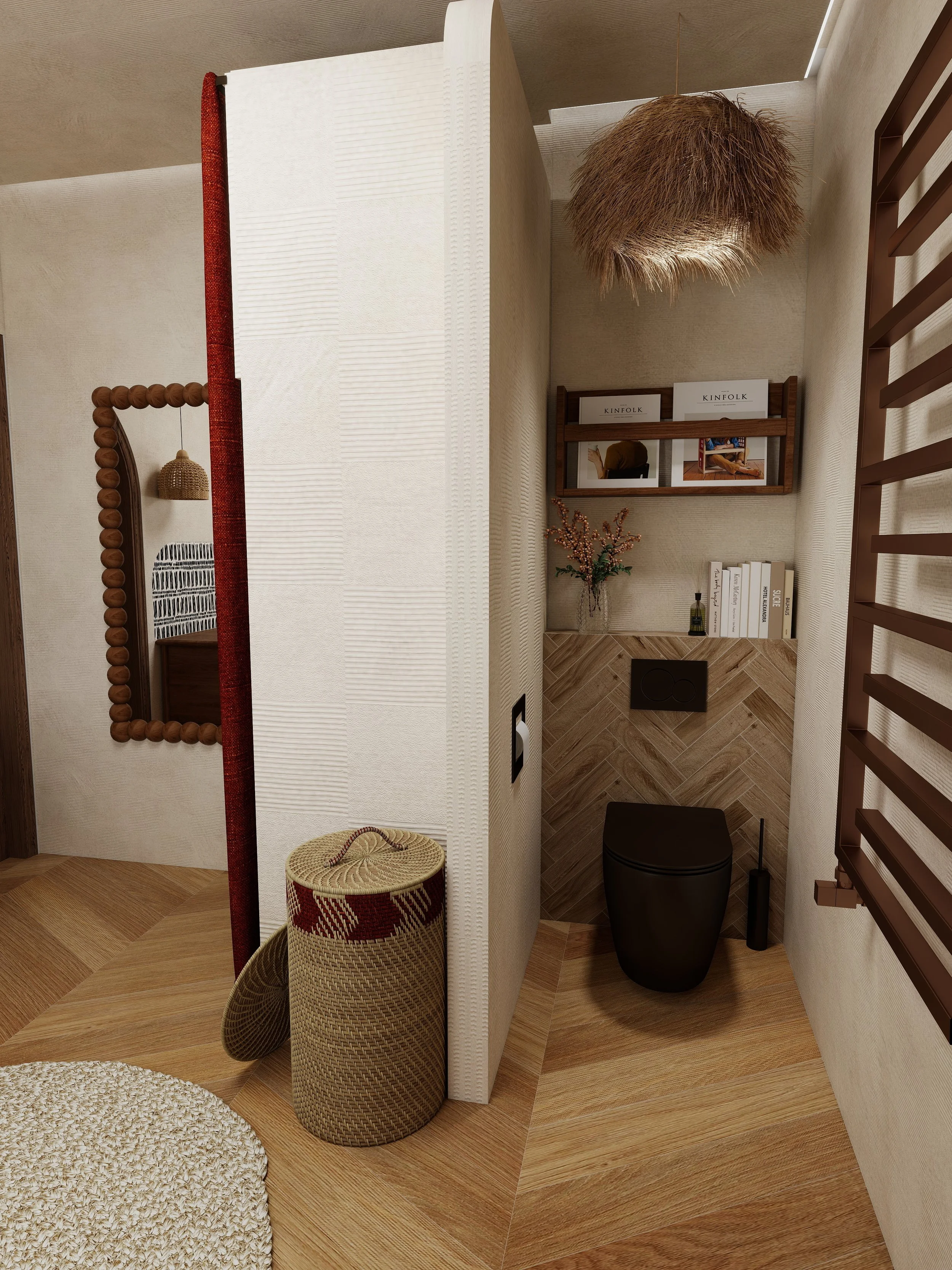 Salle de bain ethnique chic avec matériaux nobles, bois naturel et ambiance chaleureuse